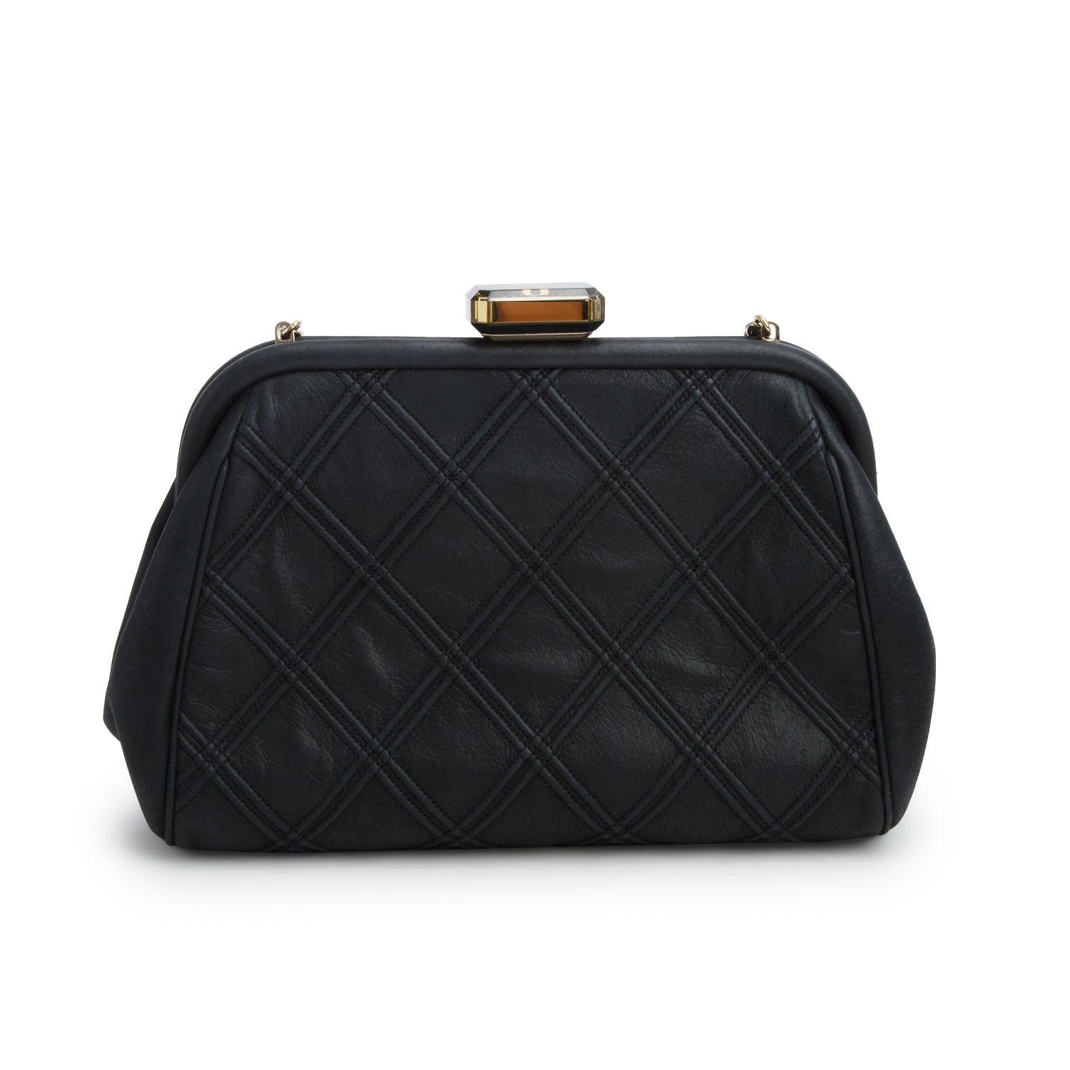 Chanel Black Nubuck Leather Double Stitch Frame Clutch w/ Box & Authenticity Card