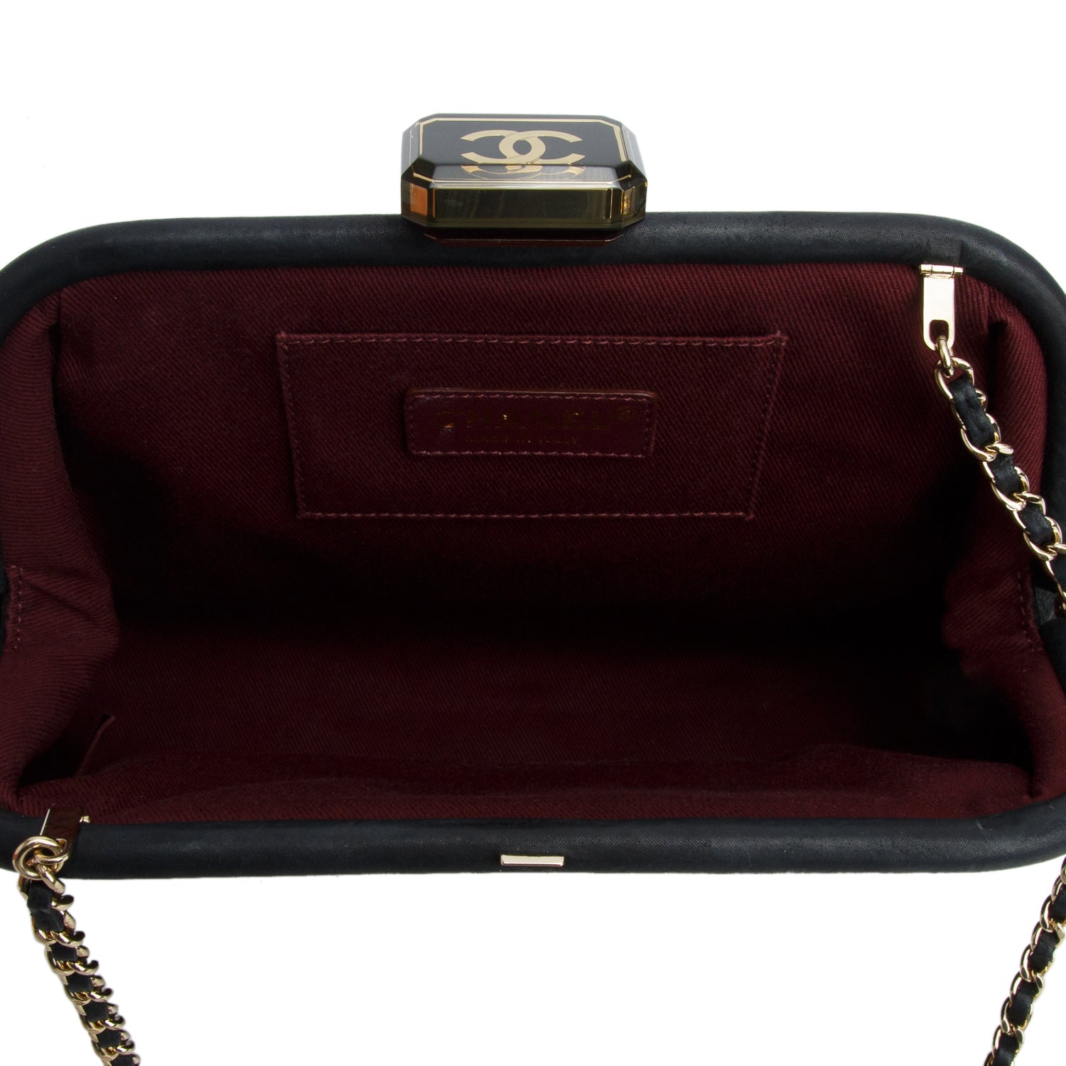 Chanel Black Nubuck Leather Double Stitch Frame Clutch w/ Box & Authenticity Card
