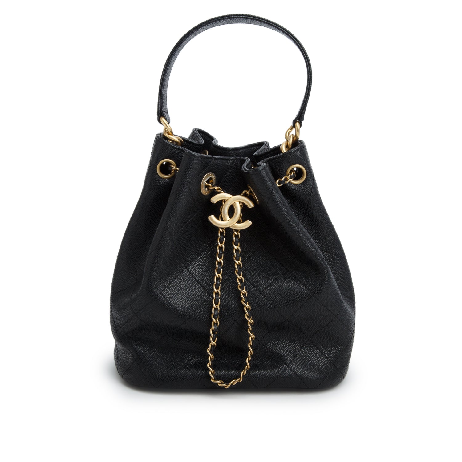 Chanel 2020 Black Caviar Quilted Fashion Therapy Bucket Drawstring Bag w/ Box & Authenticity Card