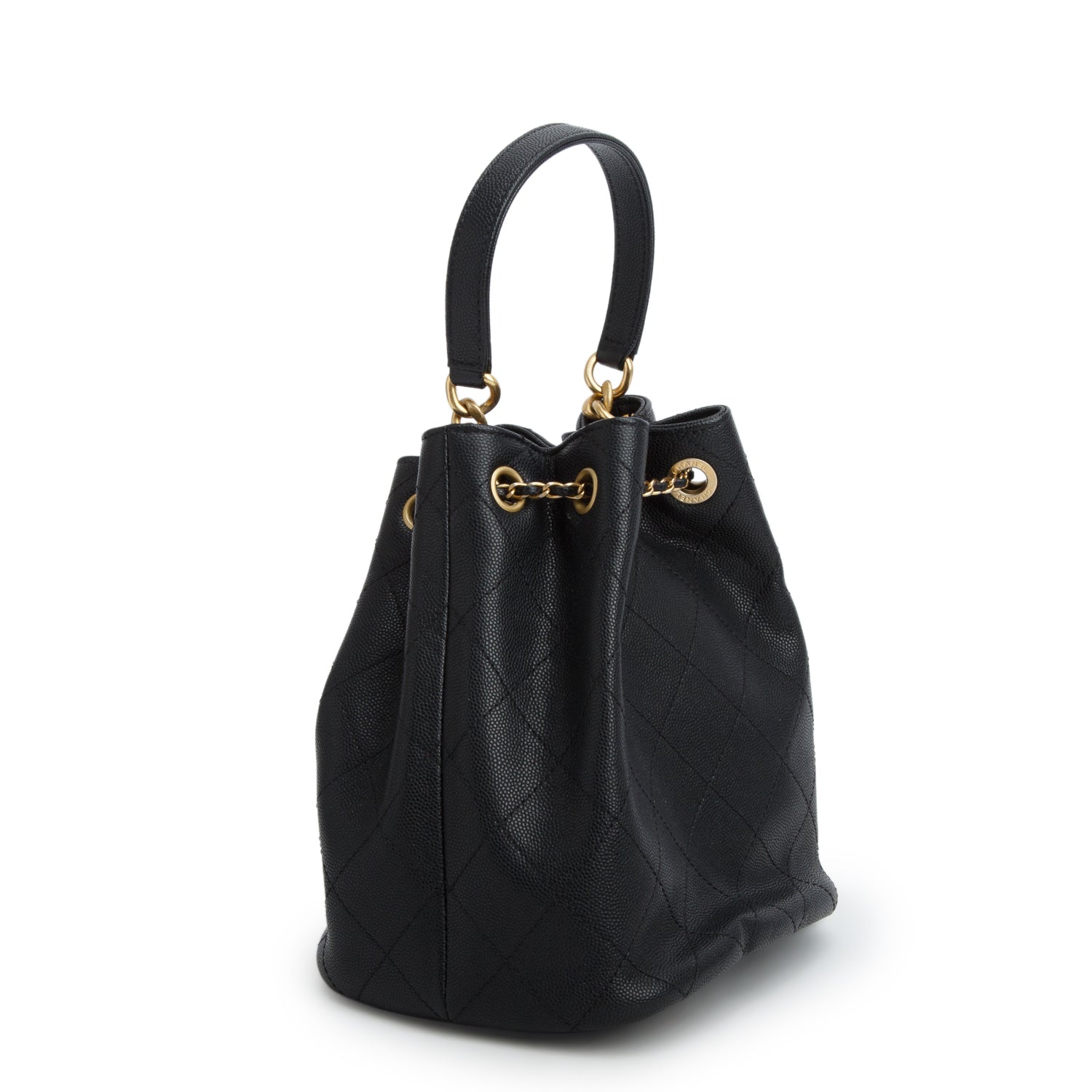 Chanel 2020 Black Caviar Quilted Fashion Therapy Bucket Drawstring Bag w/ Box & Authenticity Card