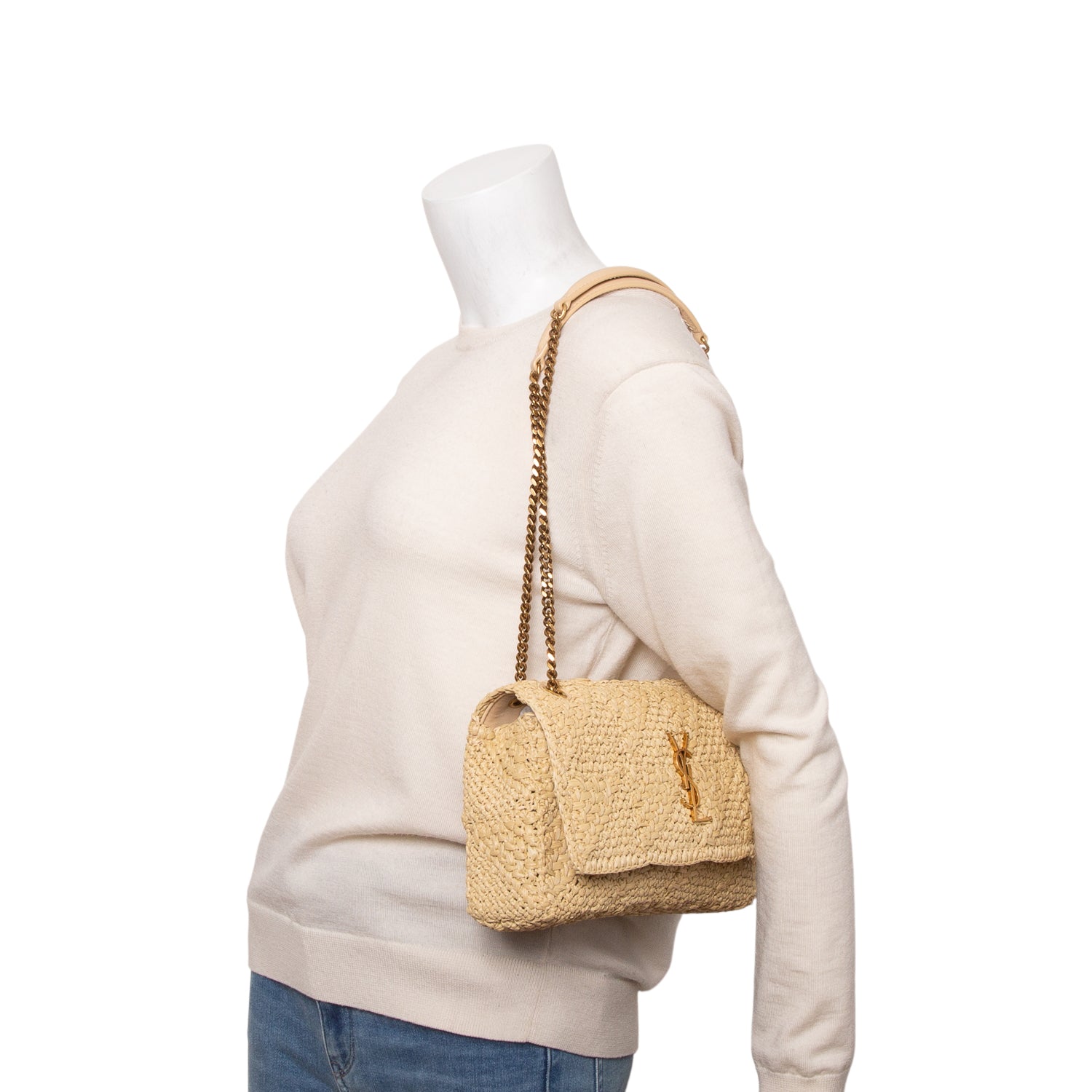 Saint Laurent 2023 Neutral Raffia Medium Jamie Shoulder Bag