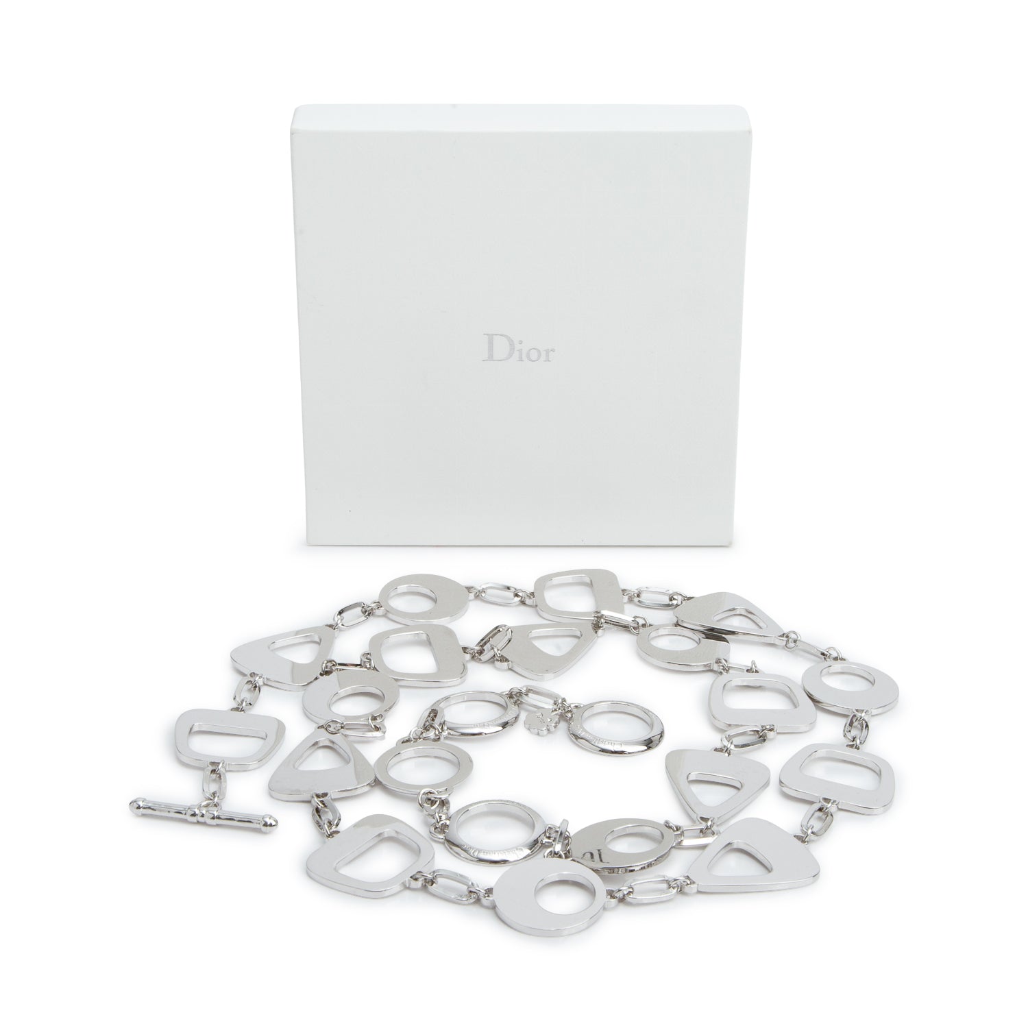 Christian Dior Silver Tone Metal Chain Waist Belt w/ Box