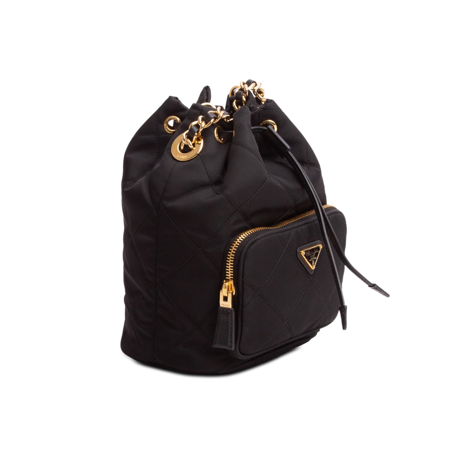 Prada Black Re-Nylon Saffiano Stitched Duet Bucket Bag w/ Strap