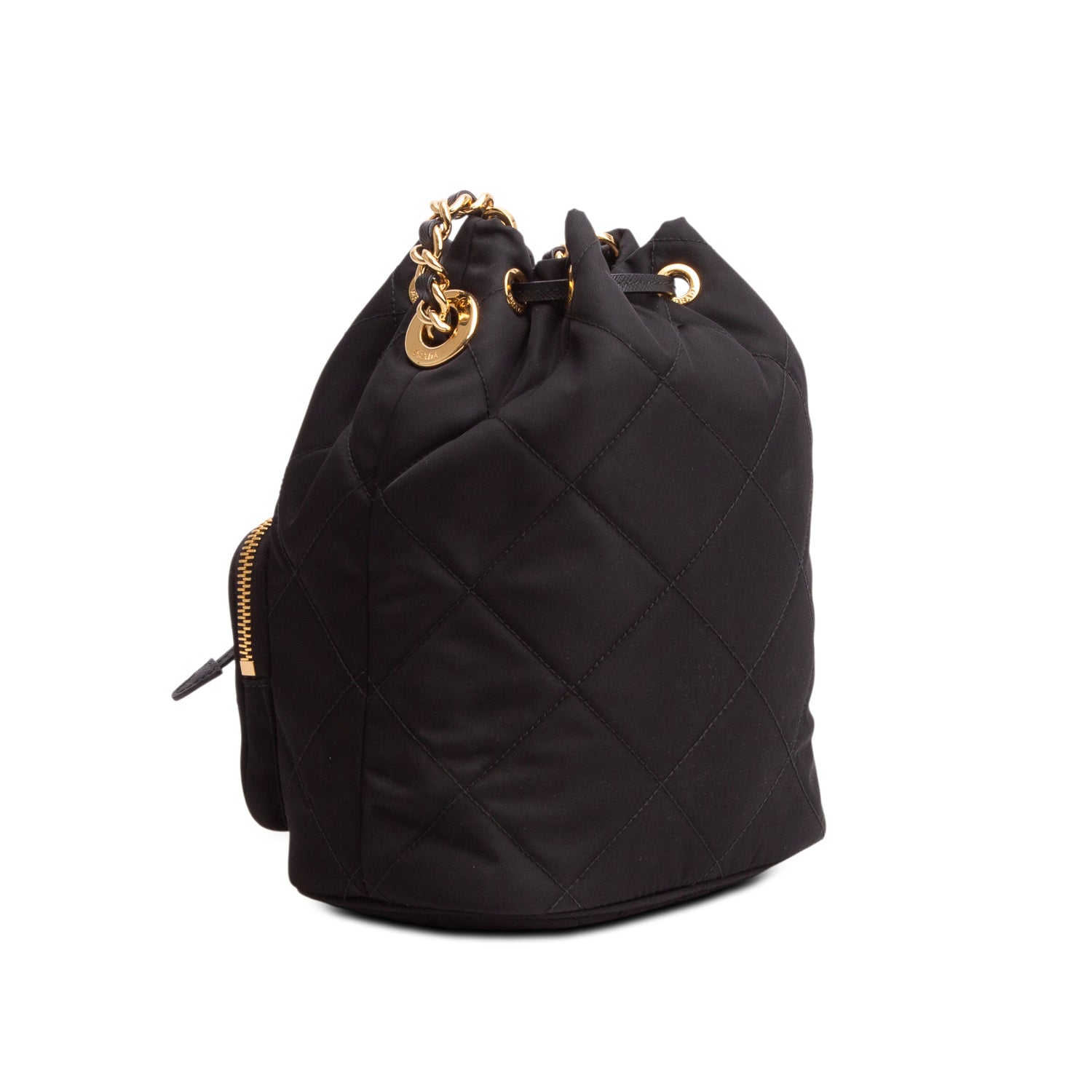 Prada Black Re-Nylon Saffiano Stitched Duet Bucket Bag w/ Strap