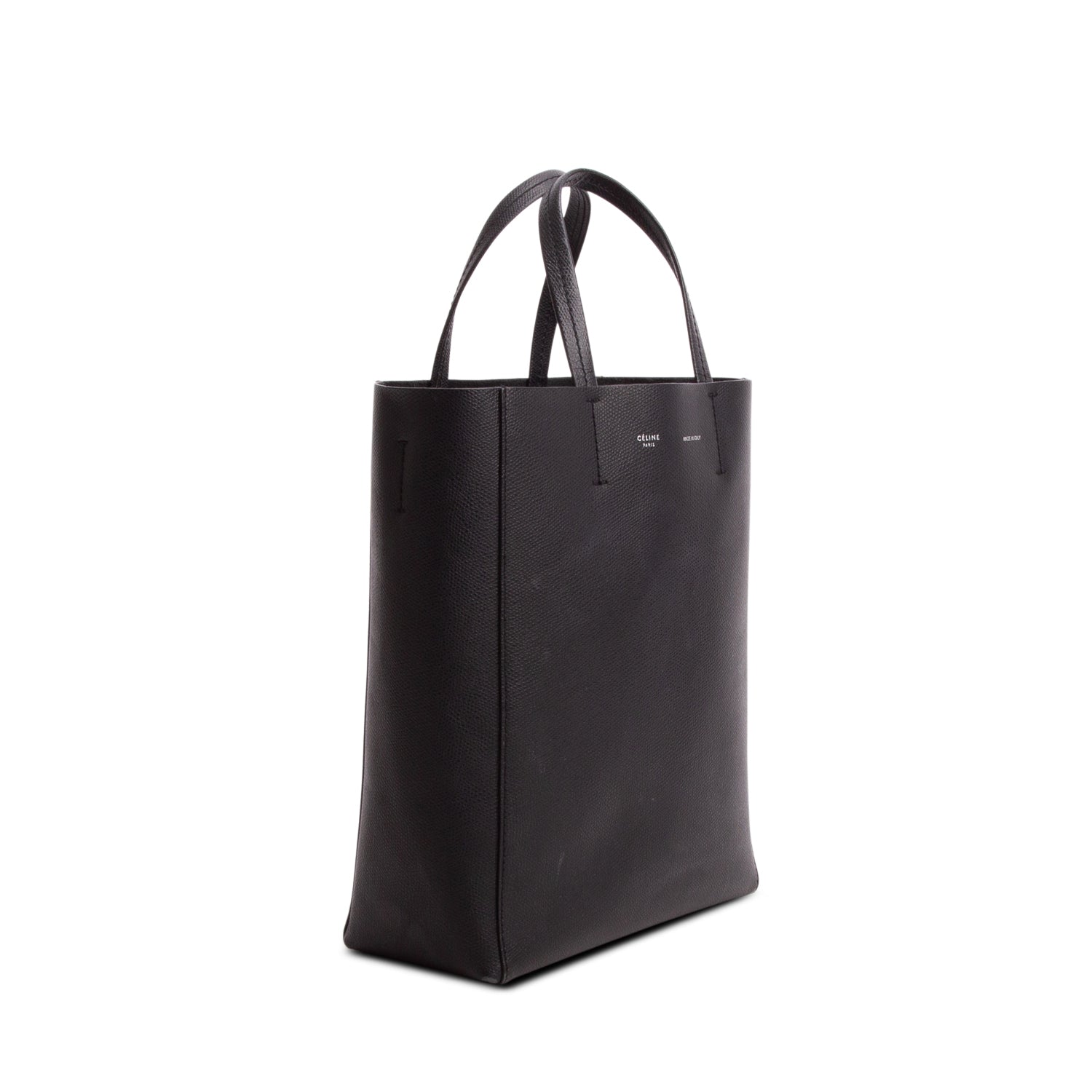 Celine Black Grained Calfskin Small Vertical Cabas Tote w/ Strap