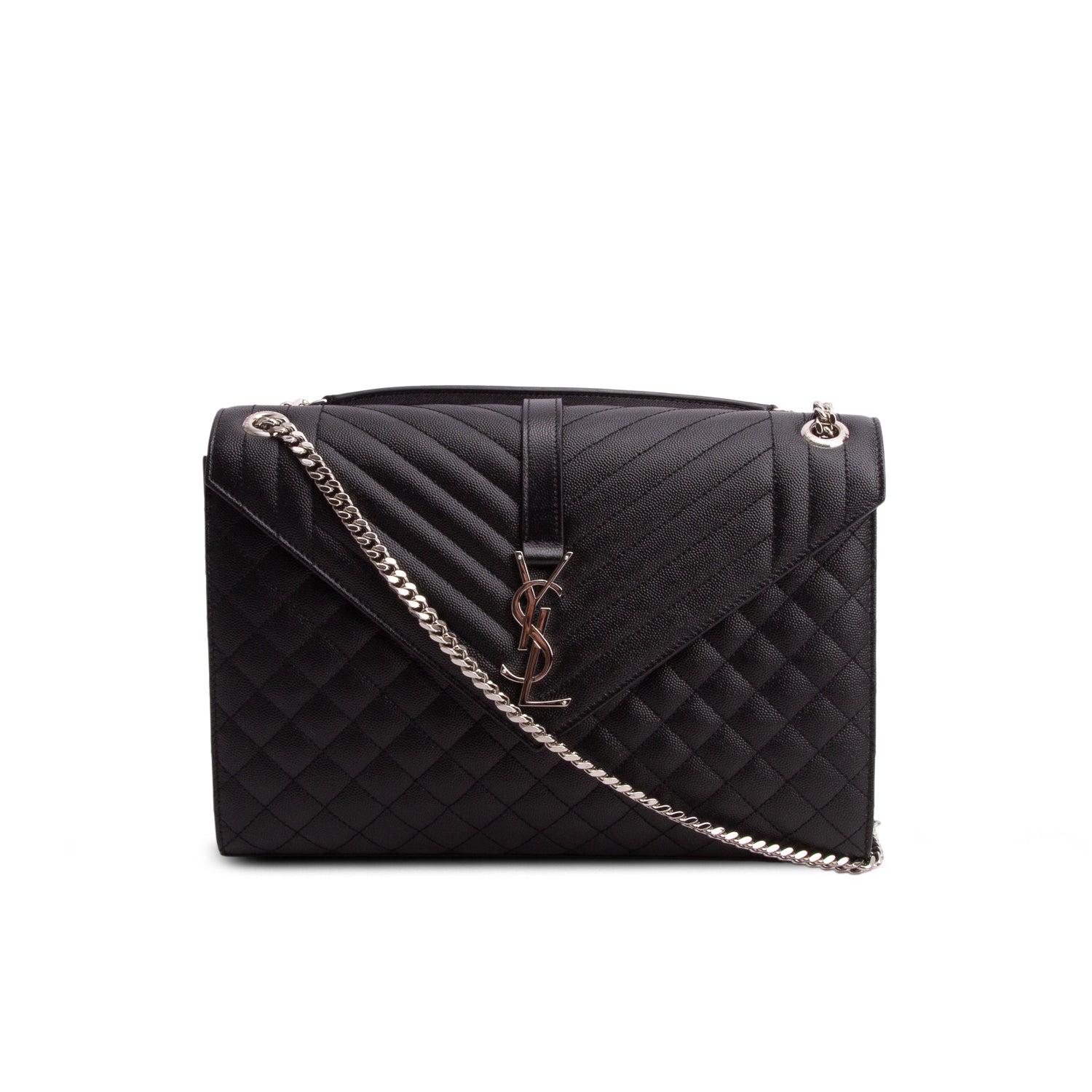 Saint Laurent 2021 Black Grain de Poudre Textured Mixed Matelasse Large Triquilt Monogram Satchel