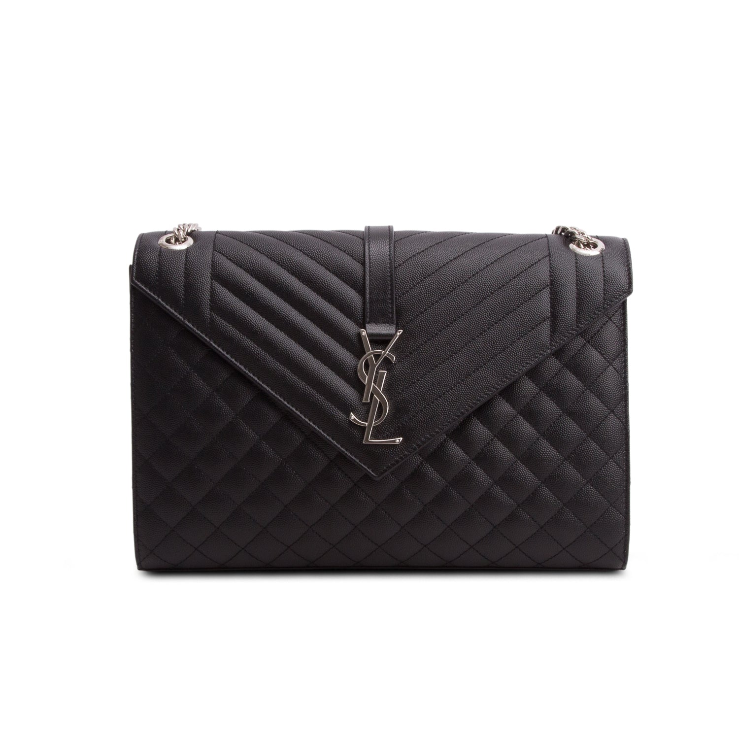 Saint Laurent 2021 Black Grain de Poudre Textured Mixed Matelasse Large Triquilt Monogram Satchel