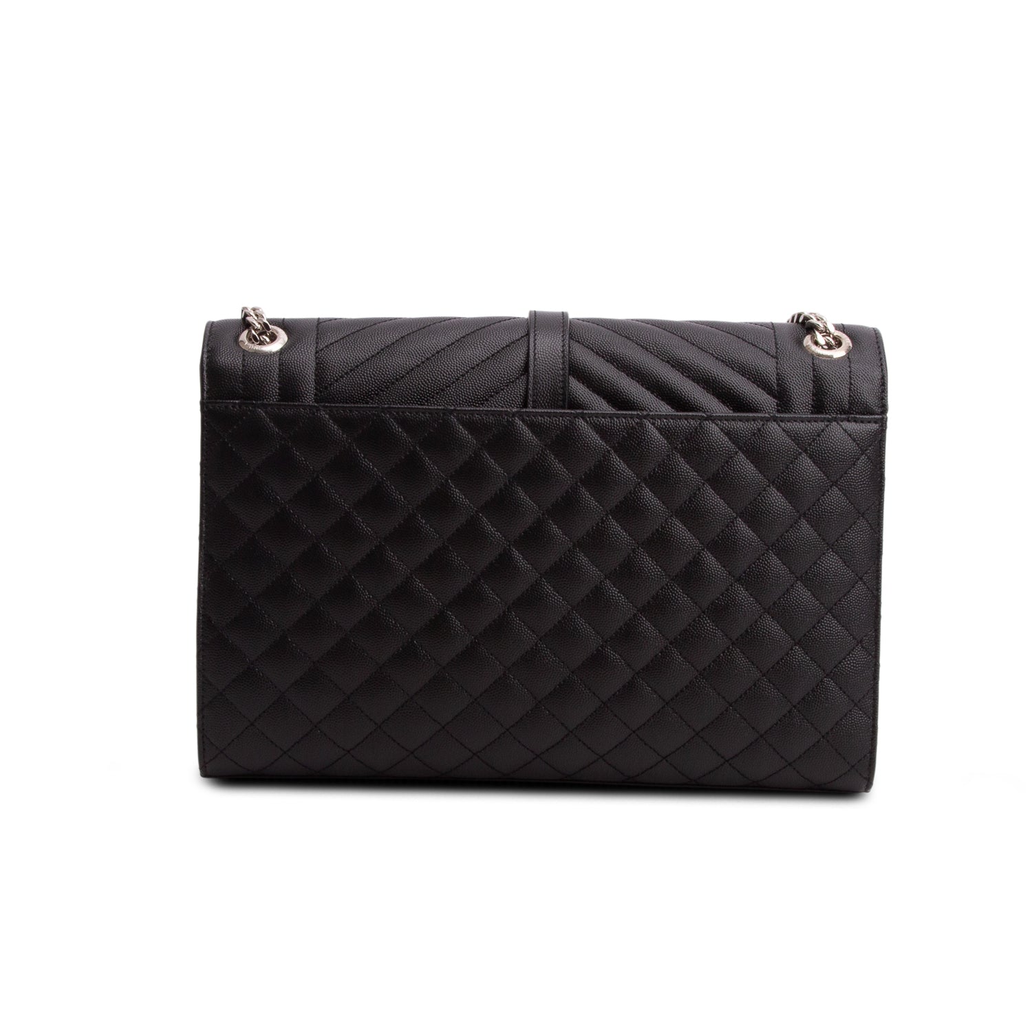 Saint Laurent 2021 Black Grain de Poudre Textured Mixed Matelasse Large Triquilt Monogram Satchel