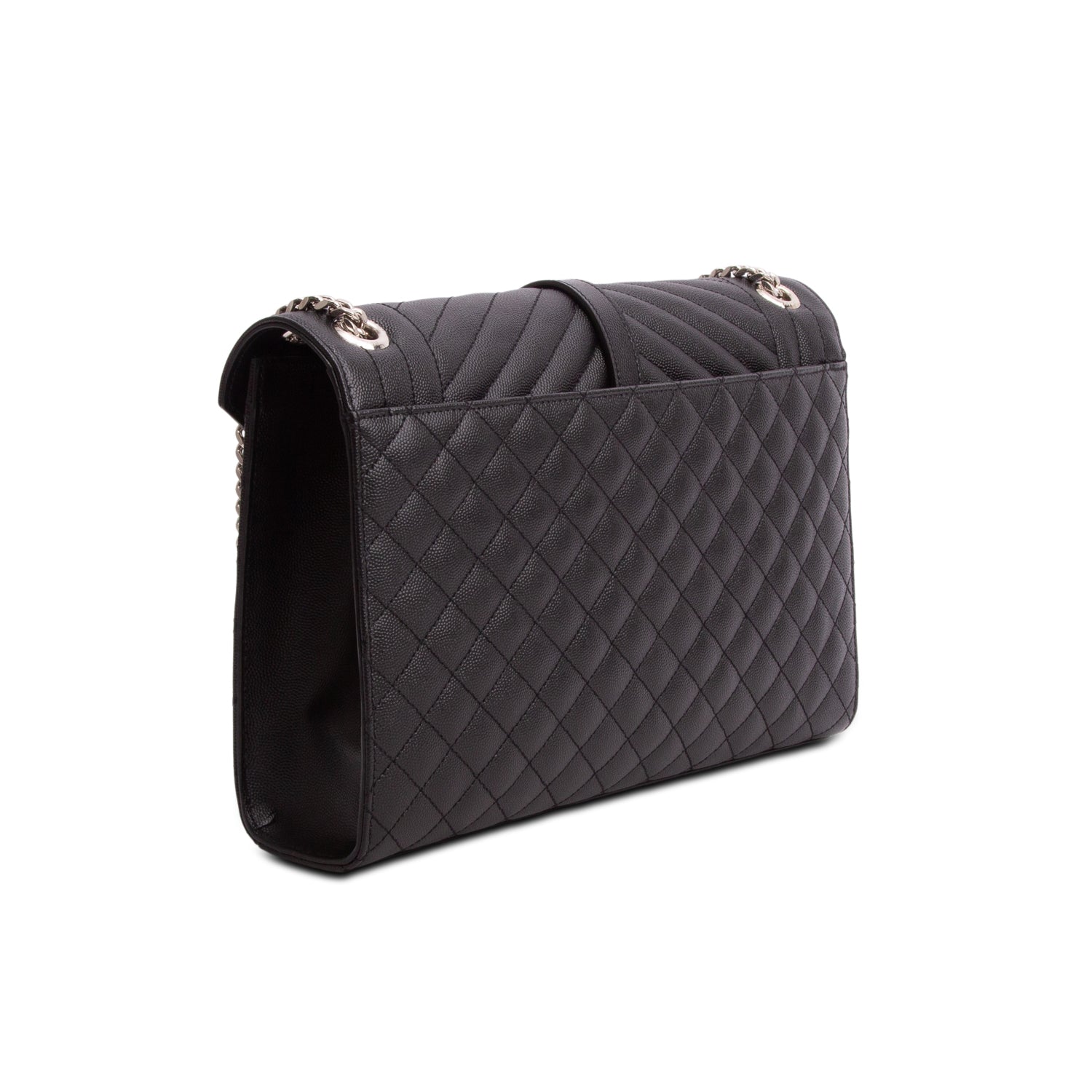 Saint Laurent 2021 Black Grain de Poudre Textured Mixed Matelasse Large Triquilt Monogram Satchel