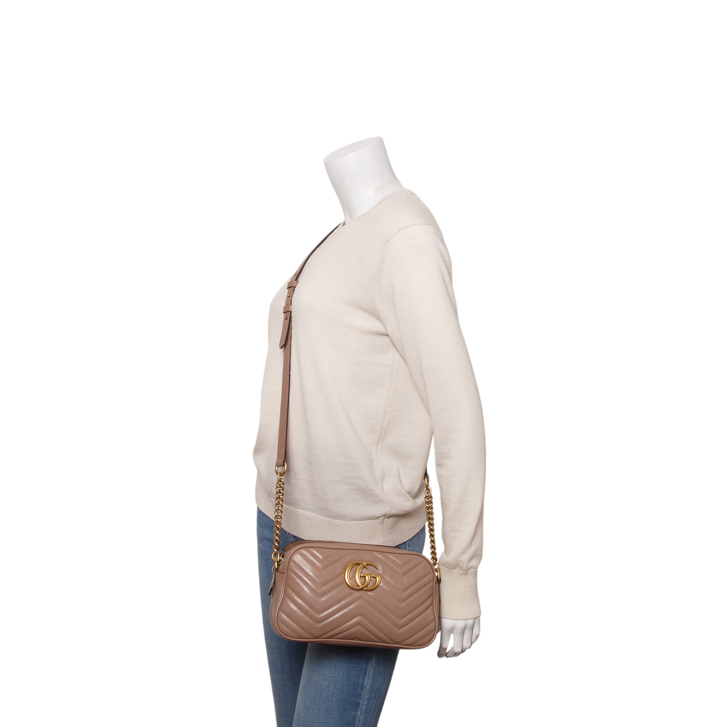 Gucci Beige GG Marmont Matelasse Small Shoulder Bag w/ Box