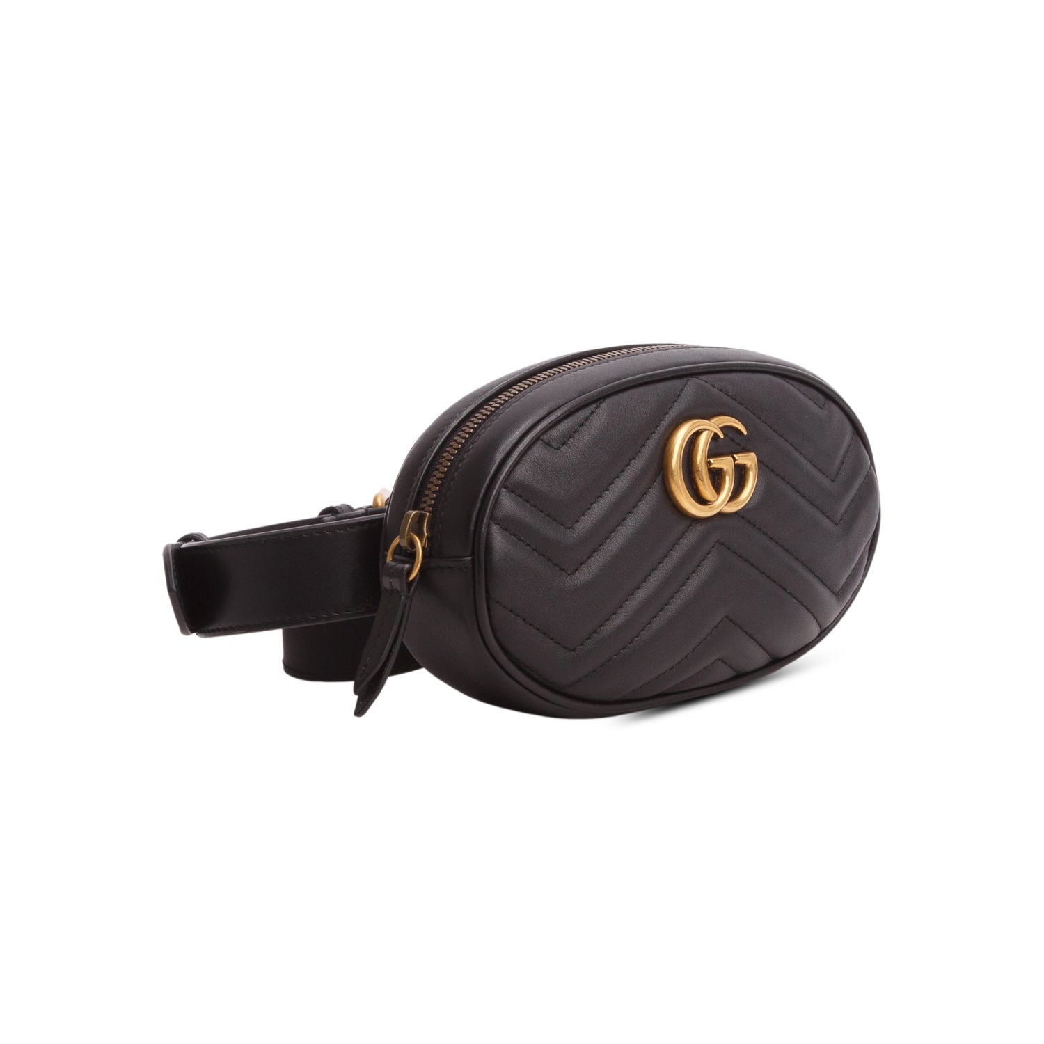 Gucci Black GG Marmont Matelasse Leather Belt Bag, Size 95 38