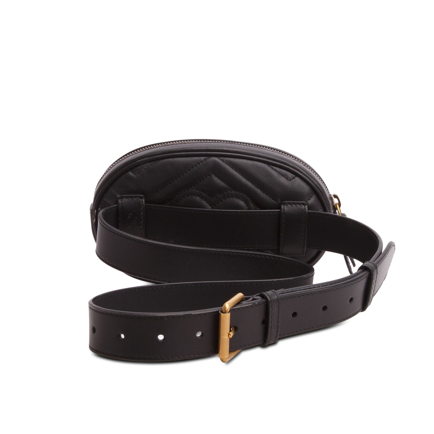 Gucci Black GG Marmont Matelasse Leather Belt Bag, Size 95 38