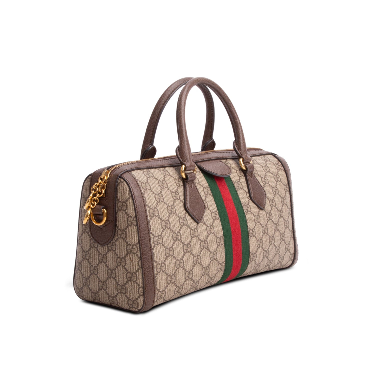 Gucci GG Supreme Monogram Web Medium Ophidia Boston Bag w/ Strap
