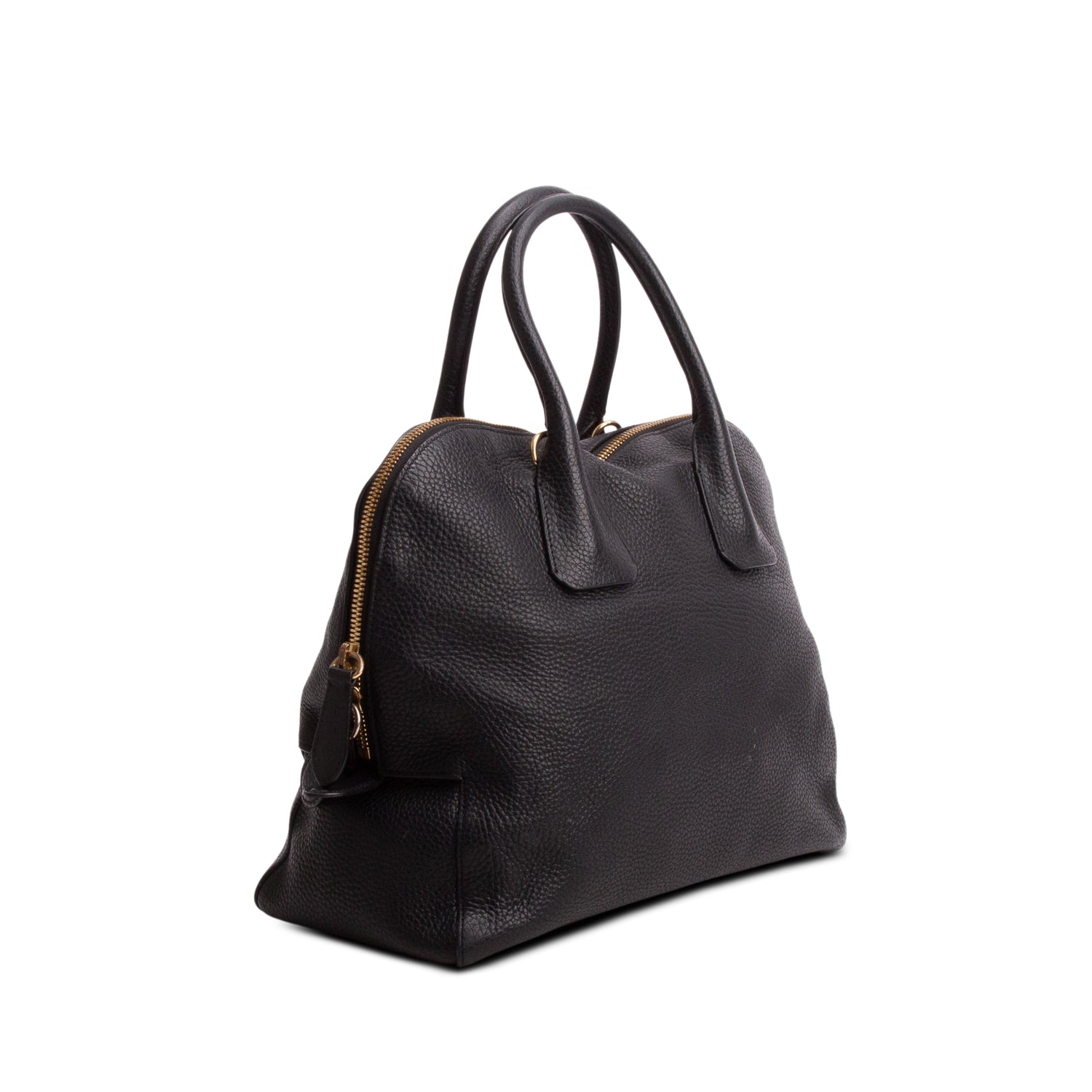 Burberry Black Grained Leather Greenwood Medium Bowling Bag w/ Strap