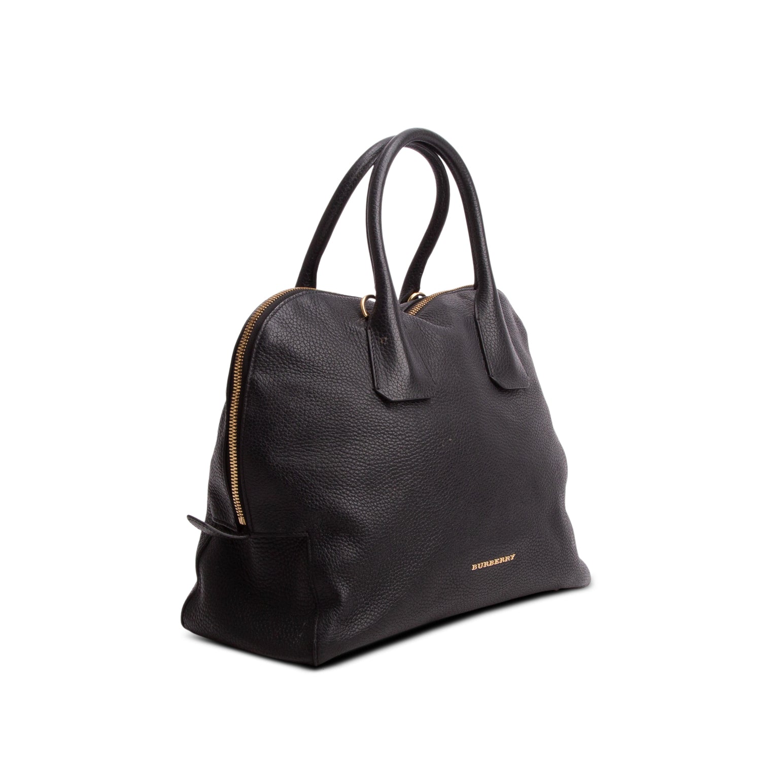 Burberry Black Grained Leather Greenwood Medium Bowling Bag w/ Strap