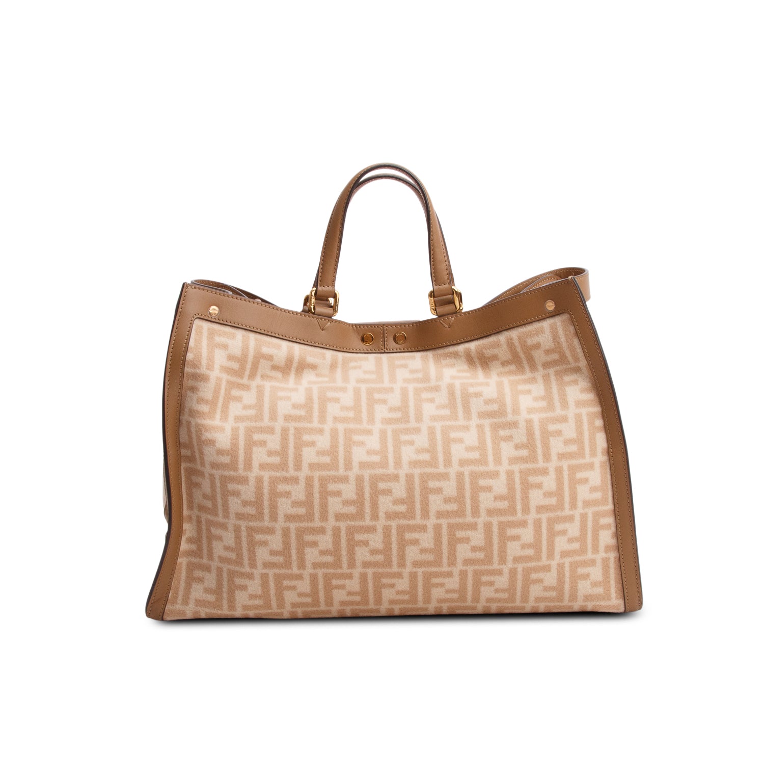 Fendi Brown Wool Vitello King Seta FF 1974 Medium Peekaboo X-Tote