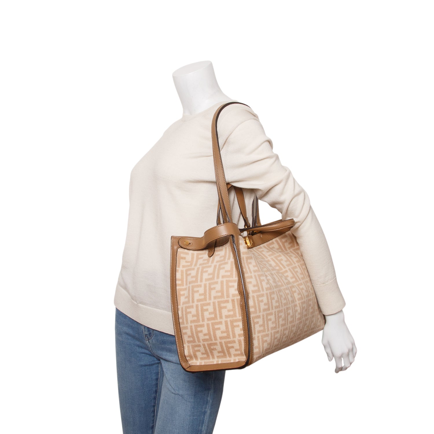 Fendi Brown Wool Vitello King Seta FF 1974 Medium Peekaboo X-Tote