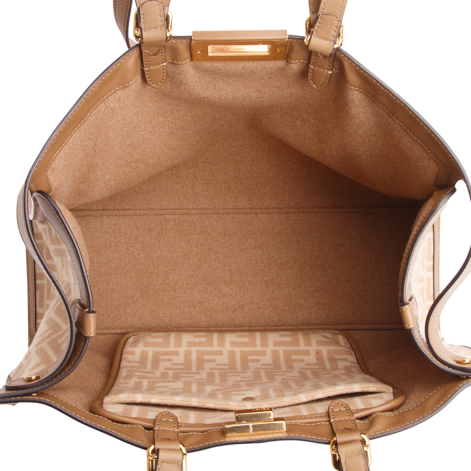Fendi Brown Wool Vitello King Seta FF 1974 Medium Peekaboo X-Tote
