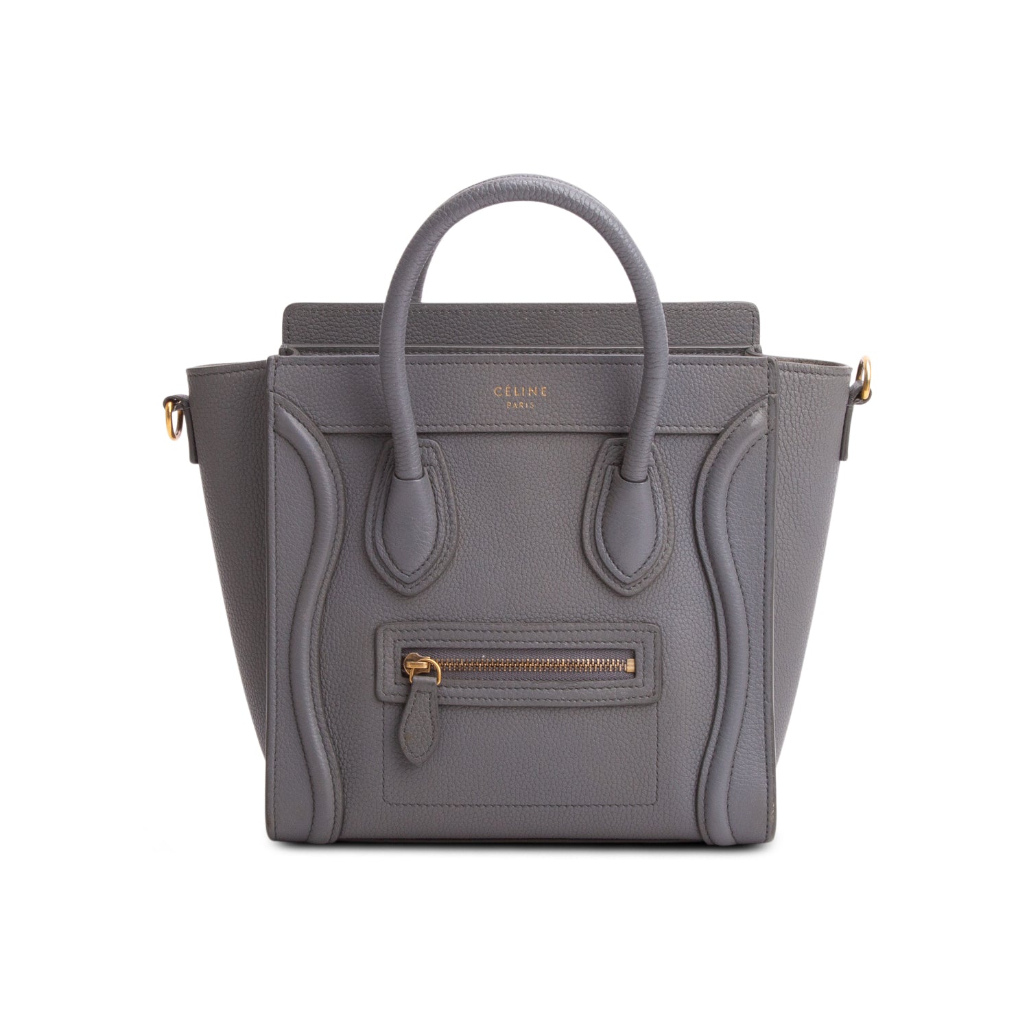 Celine Grey Calfskin Leather Nano Luggage Tote w/ Strap