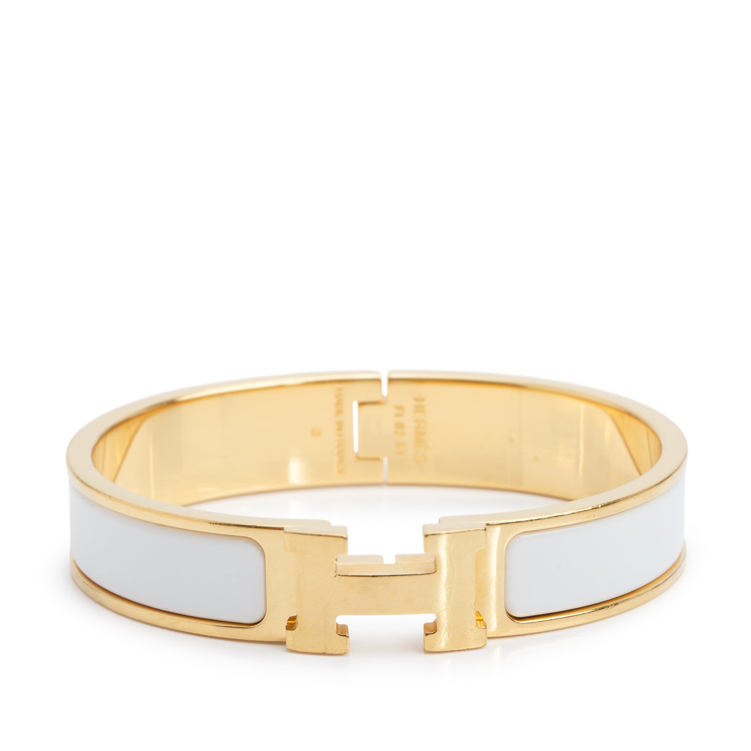 Hermes Gold Plated White Enamel 12 MM Clic H Bracelet w/ Box