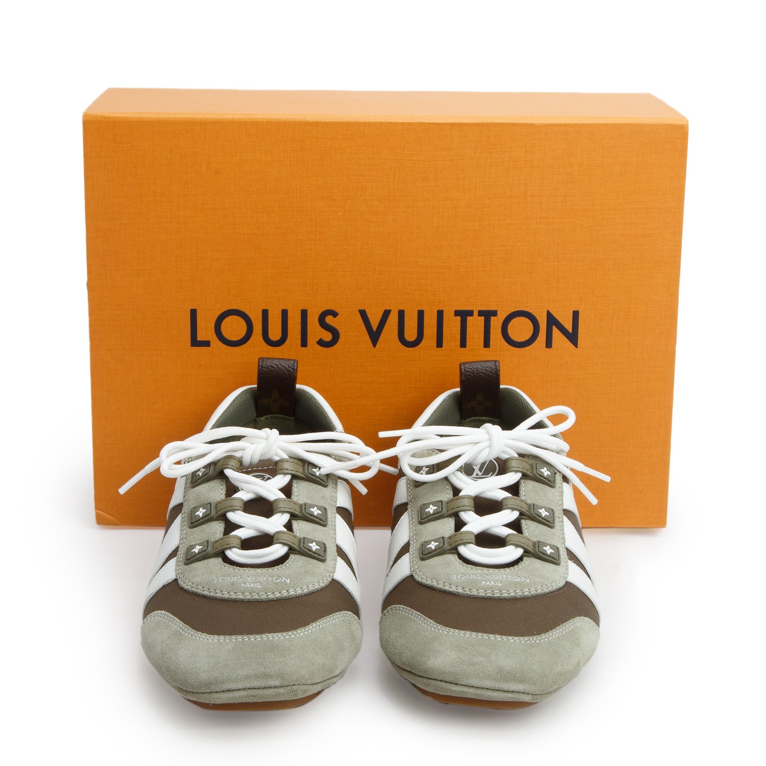 Louis Vuitton 2025 Khaki Green Suede Brown Satin LV Sneakerina Sneakers, Women's Size 37.5 w/ Box