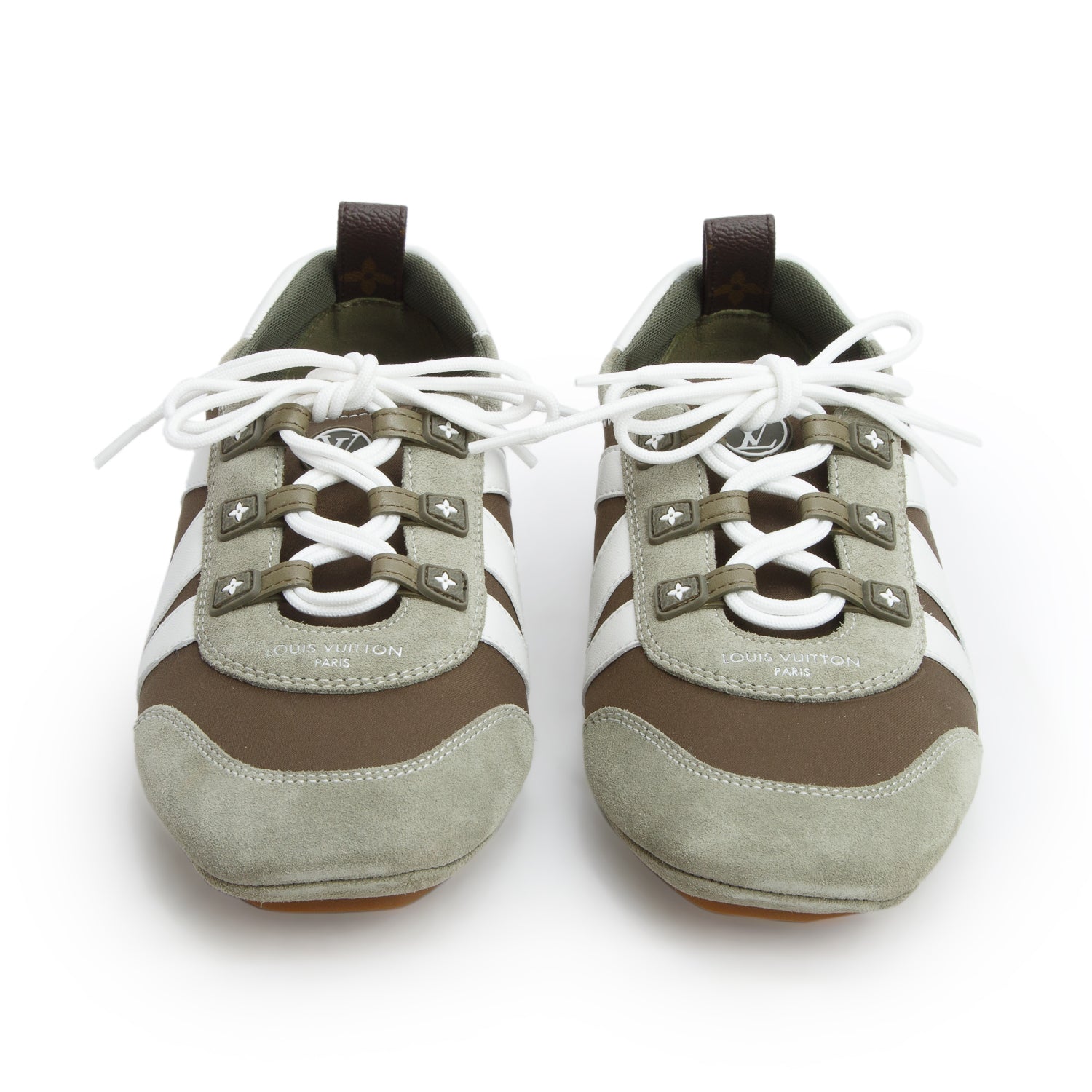 Louis Vuitton 2025 Khaki Green Suede Brown Satin LV Sneakerina Sneakers, Women's Size 37.5 w/ Box