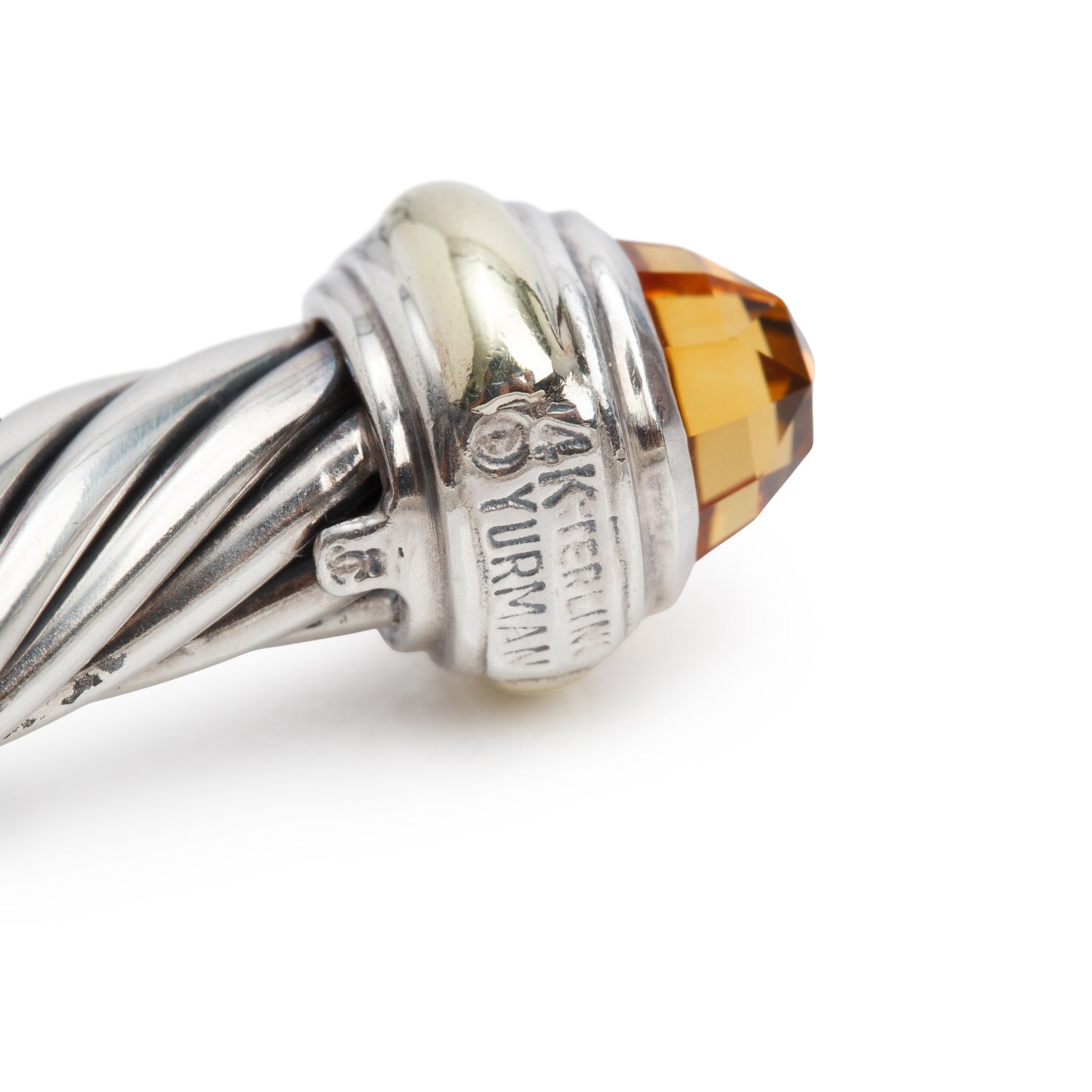 David Yurman Sterling Silver & 14k Yellow Gold Citrine 7 MM Cable Cuff Bracelet