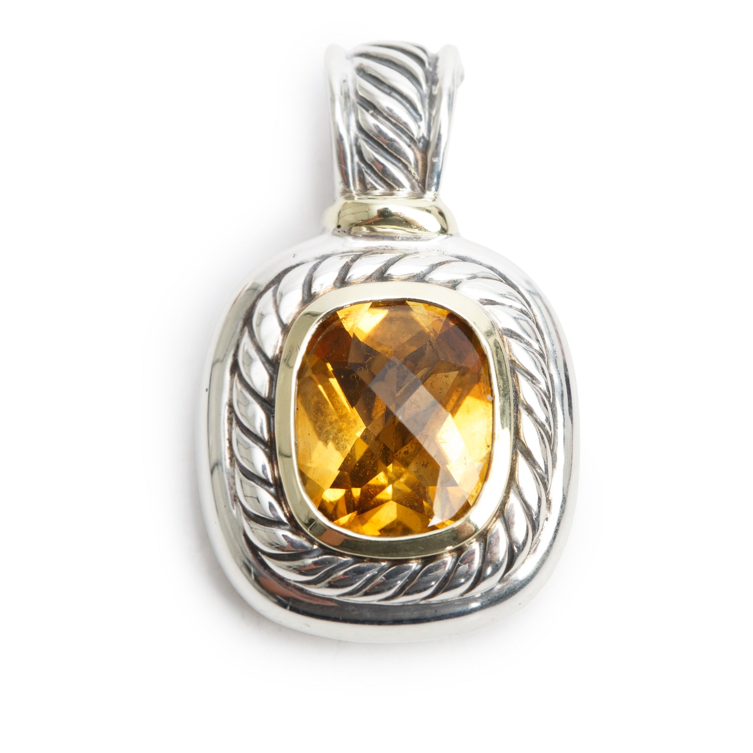 David Yurman Sterling Silver & 14k Yellow Gold Citrine Cable Pendant