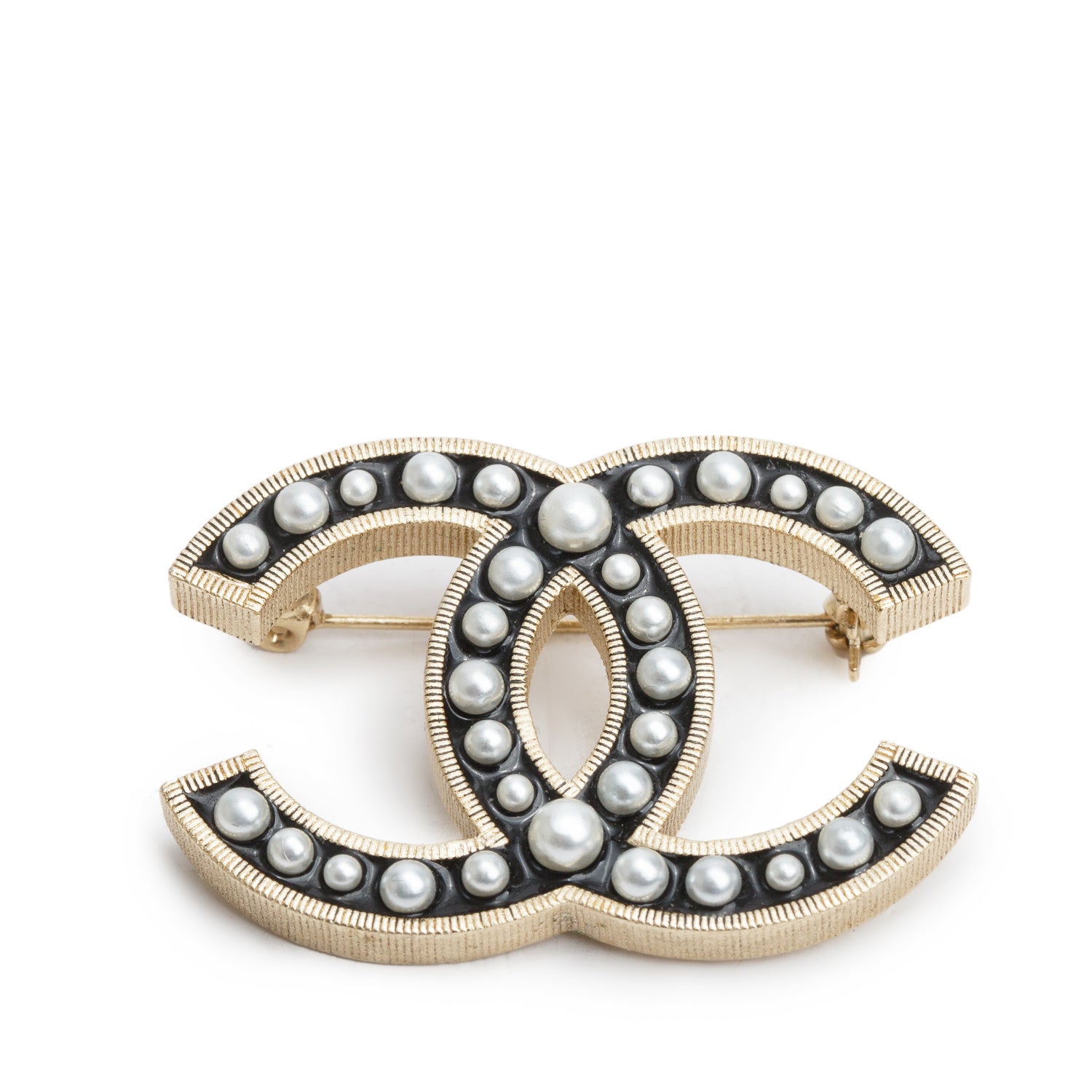 Chanel Gold Plated Faux Pearl CC Brooch