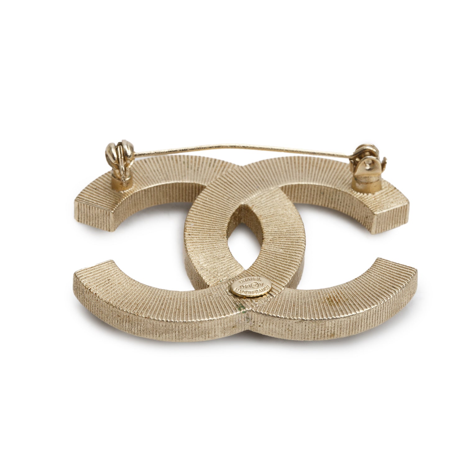 Chanel Gold Plated Faux Pearl CC Brooch