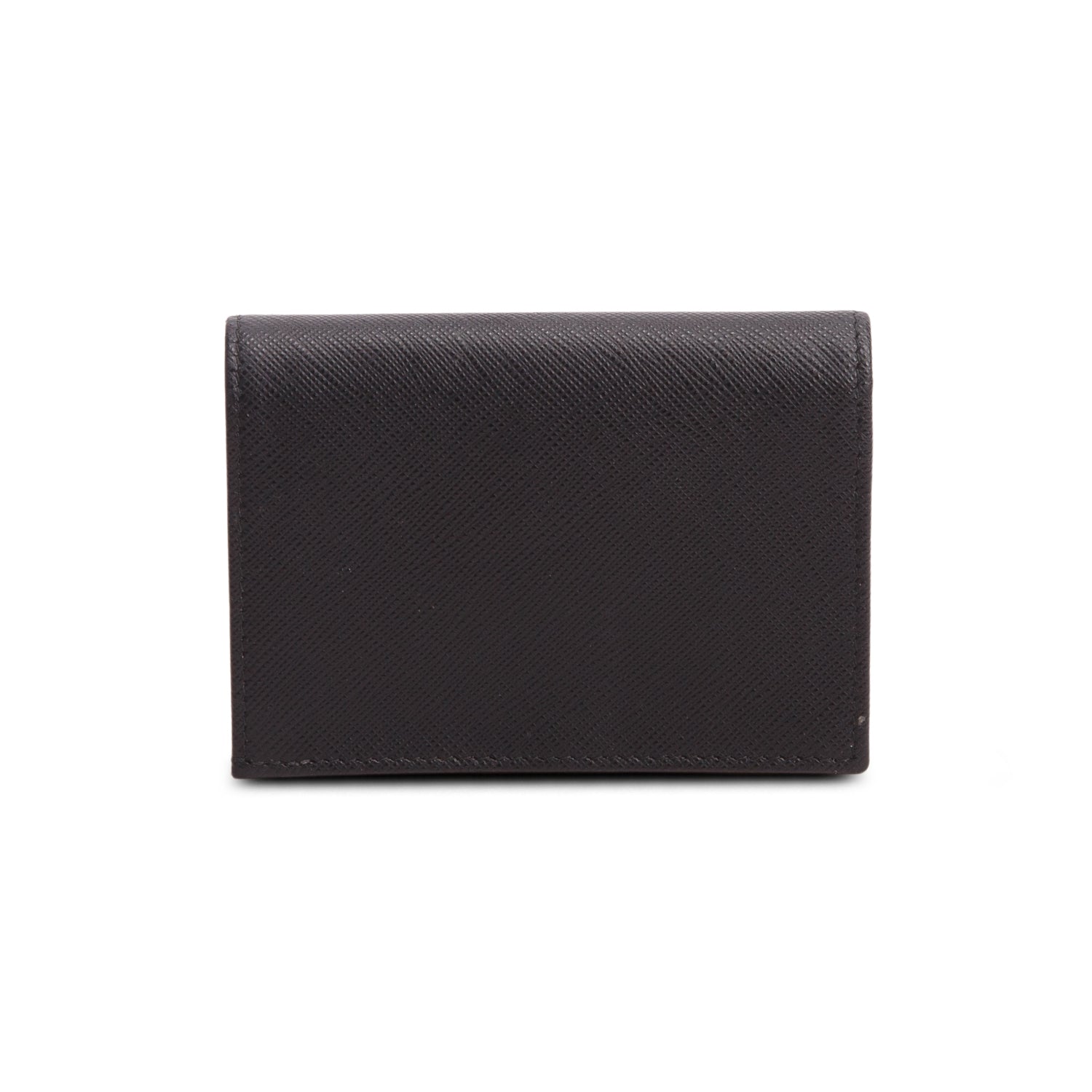 Prada Black Saffiano Metal Leather Small Triangle Logo Flap Wallet w/ Box