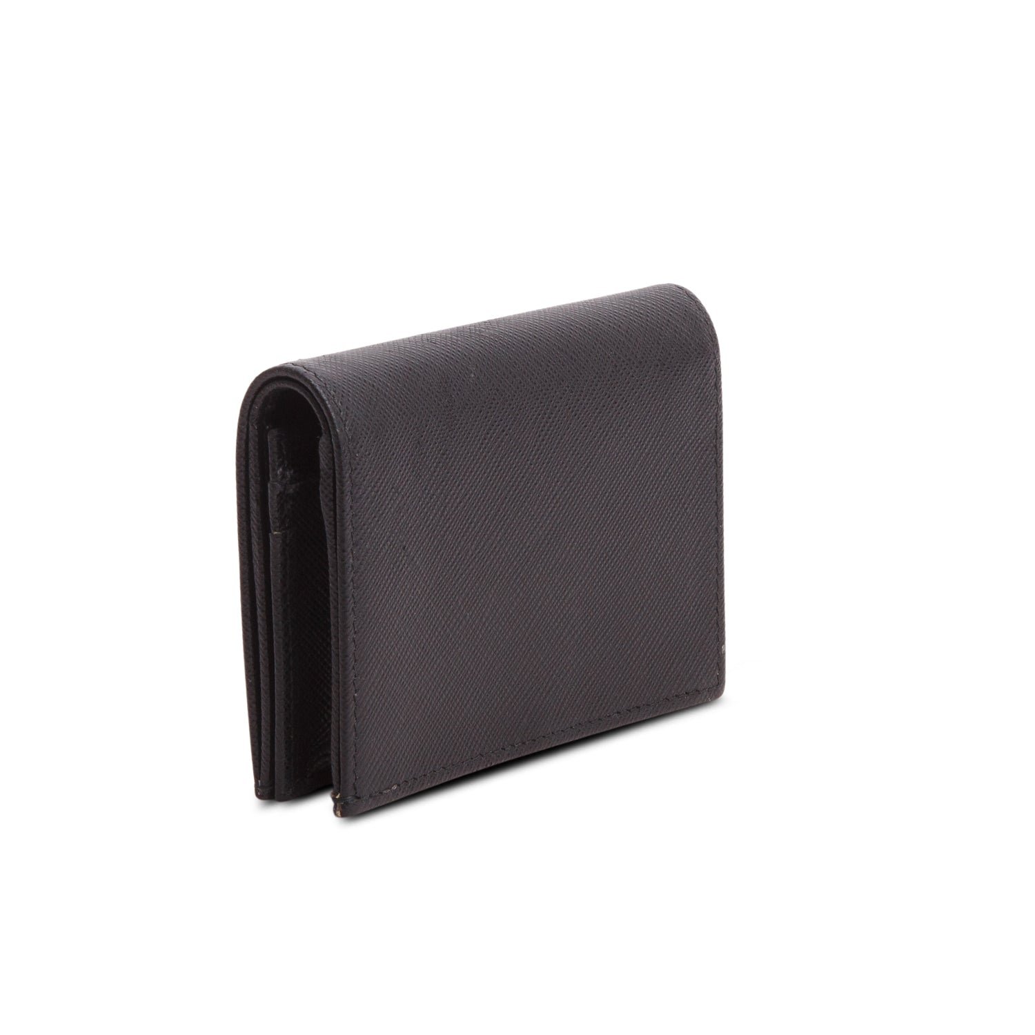 Prada Black Saffiano Metal Leather Small Triangle Logo Flap Wallet w/ Box