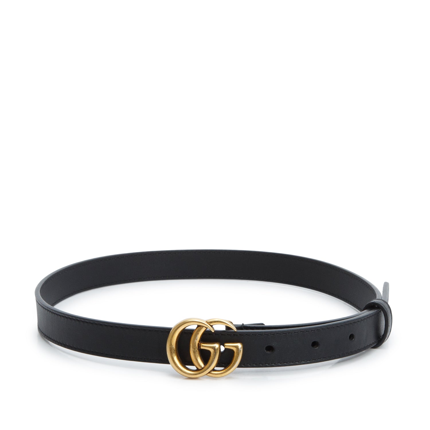 Gucci Black Leather GG Marmont Thin Belt, 65 26
