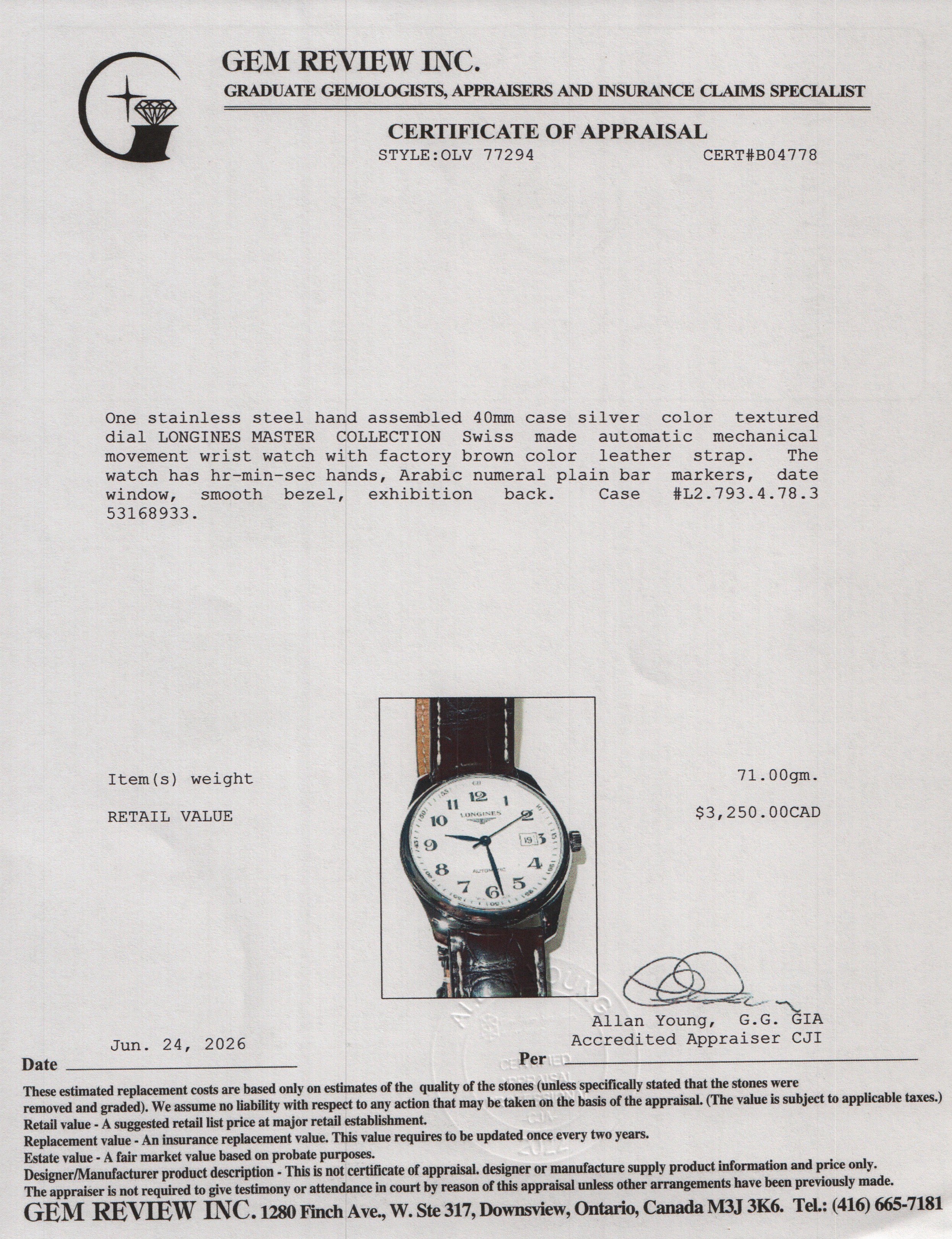 Longines Stainless Steel Master Collection 40 MM Automatic Watch Silver Dial