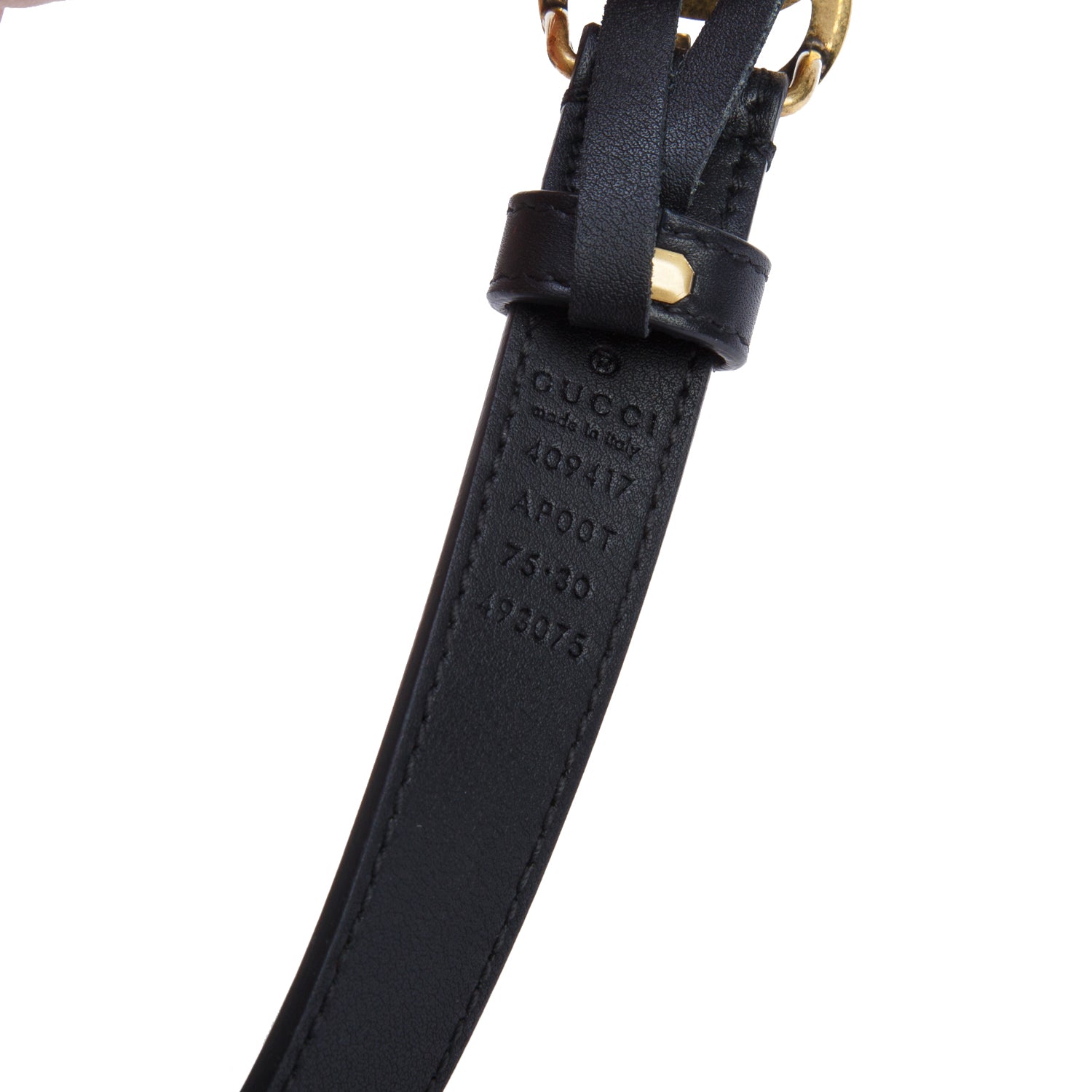 Gucci Black Leather GG Marmont Thin Belt, 75 30 w/ Box