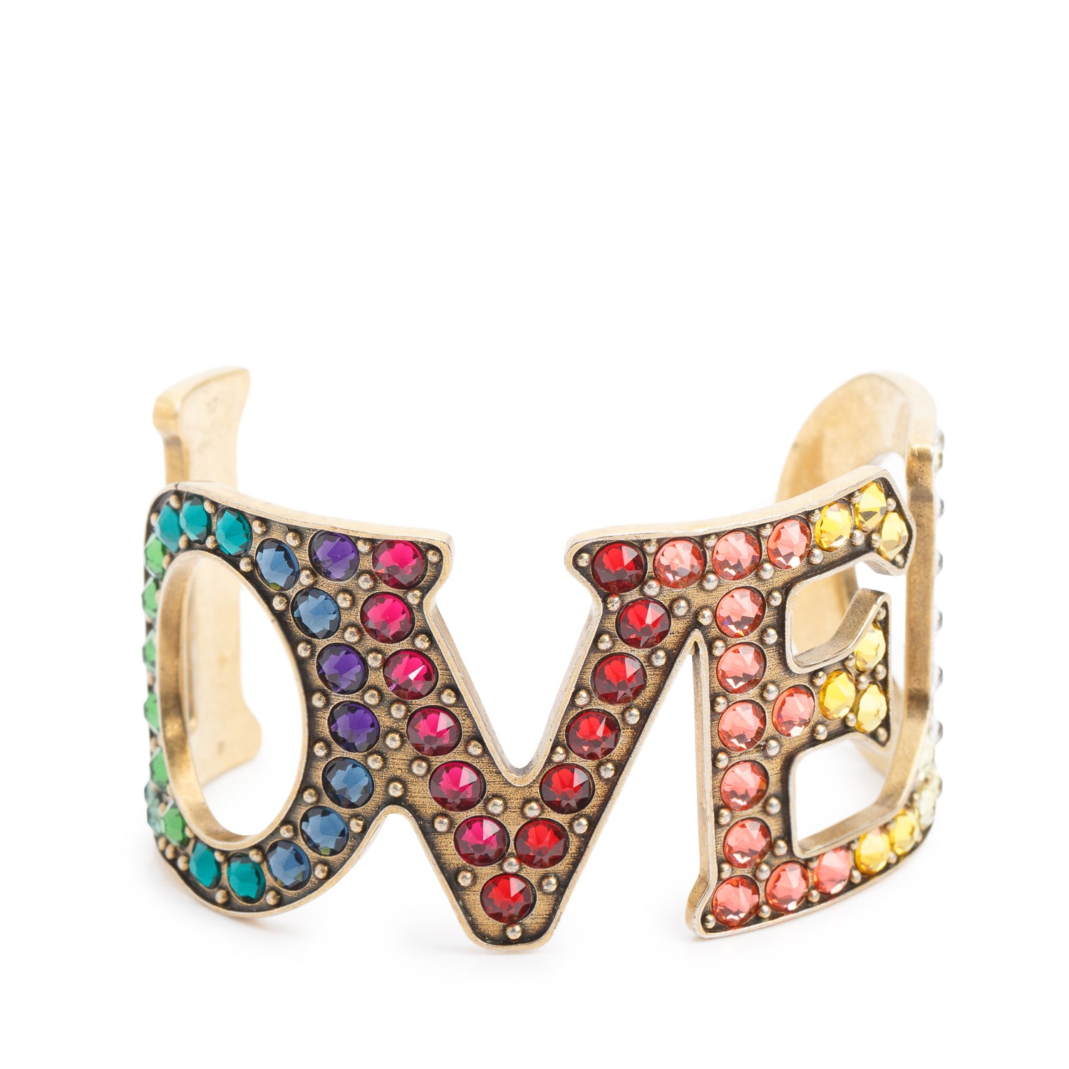 Gucci Gold-Plated & Multicolour Crystal Loved Cuff Bracelet
