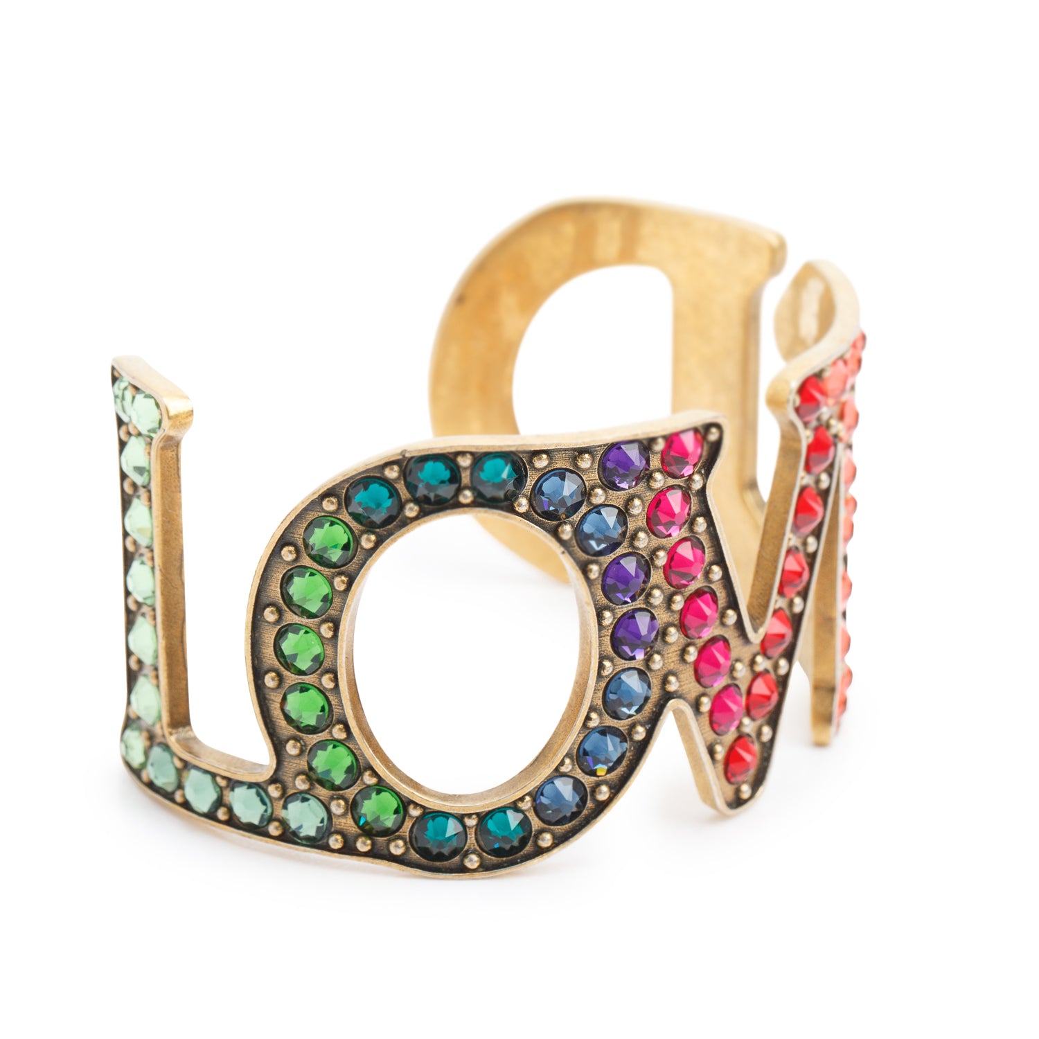 Gucci Gold-Plated & Multicolour Crystal Loved Cuff Bracelet