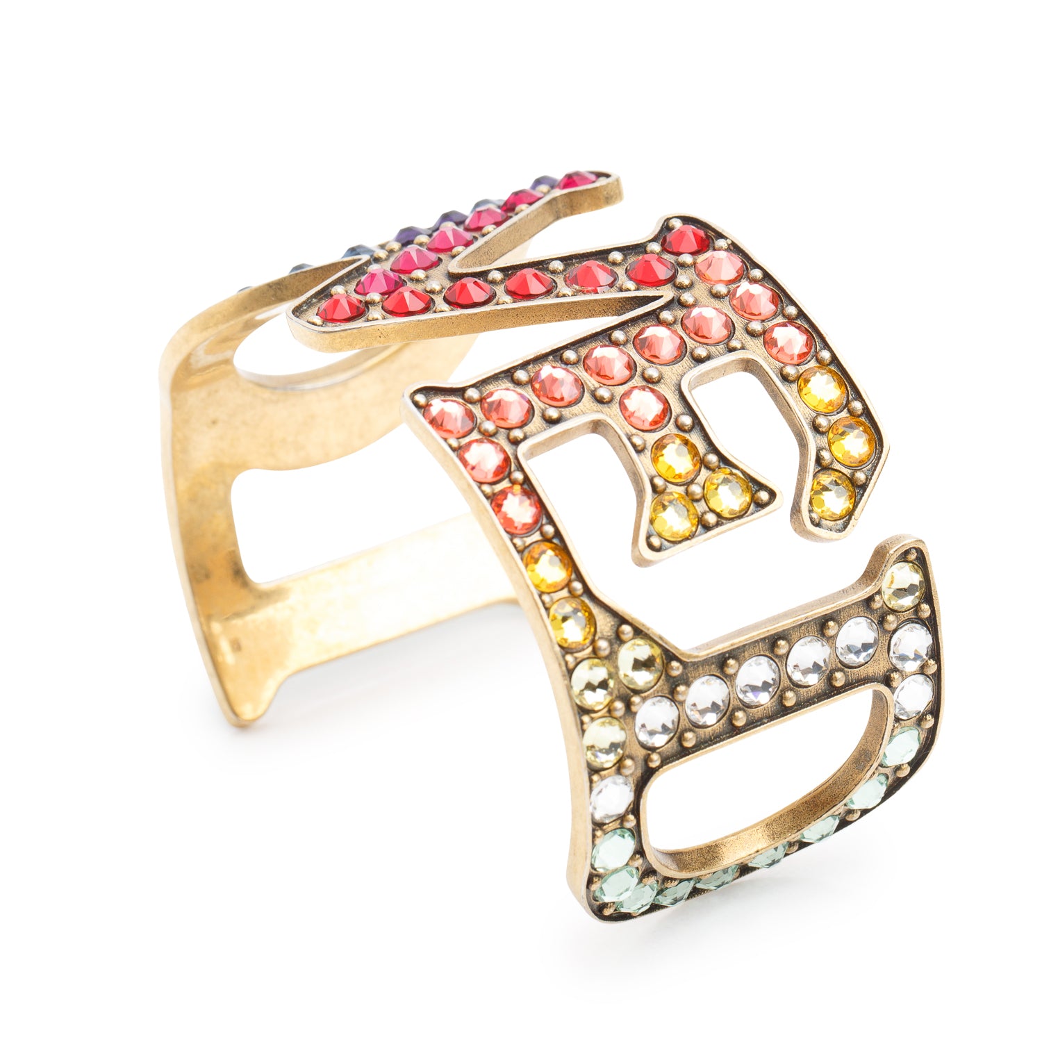 Gucci Gold-Plated & Multicolour Crystal Loved Cuff Bracelet