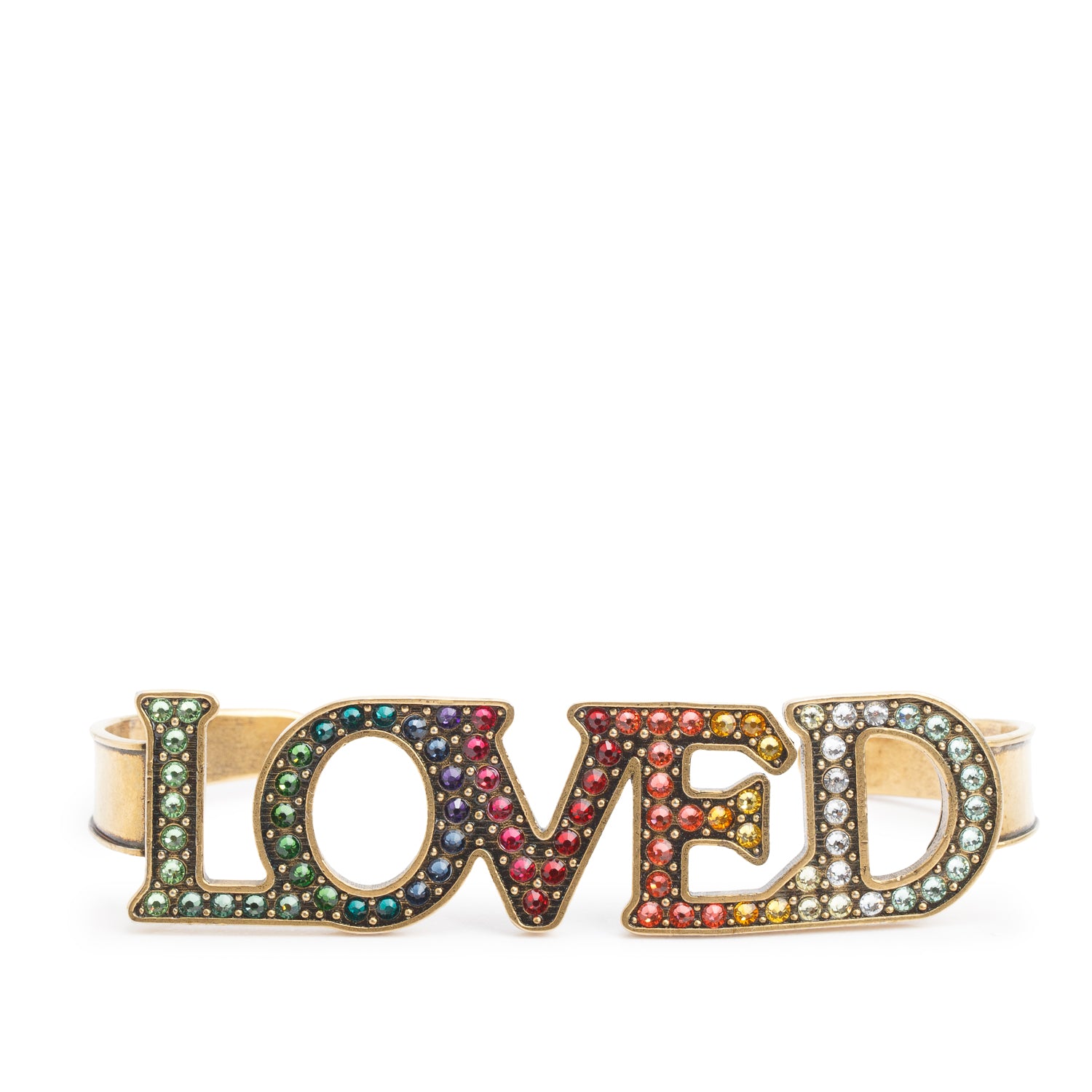 Gucci Gold-Plated & Multicolour Crystal Loved Palm Cuff Bracelet