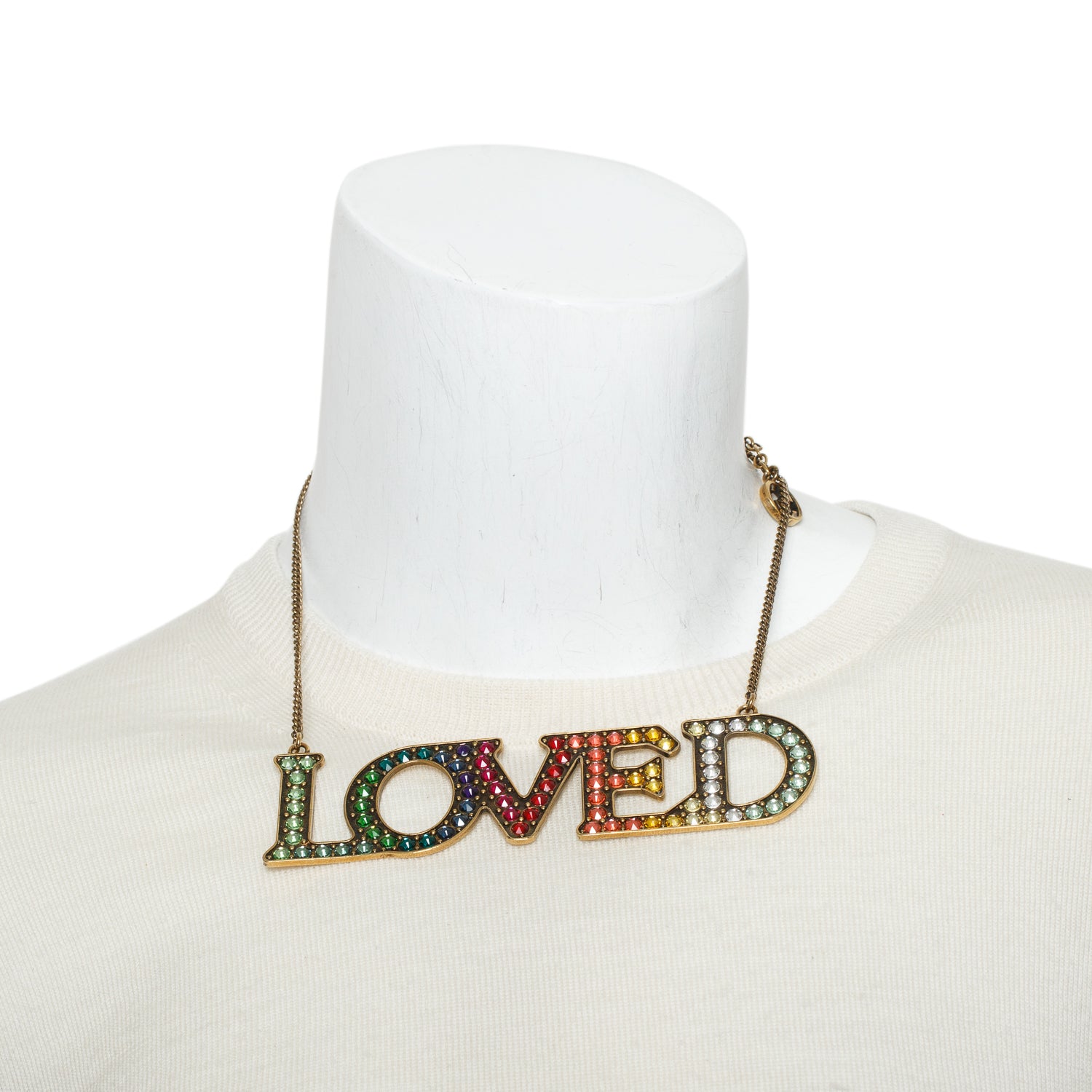 Gucci Gold-Plated Metal Multicolour Crystal Loved Pendant Necklace
