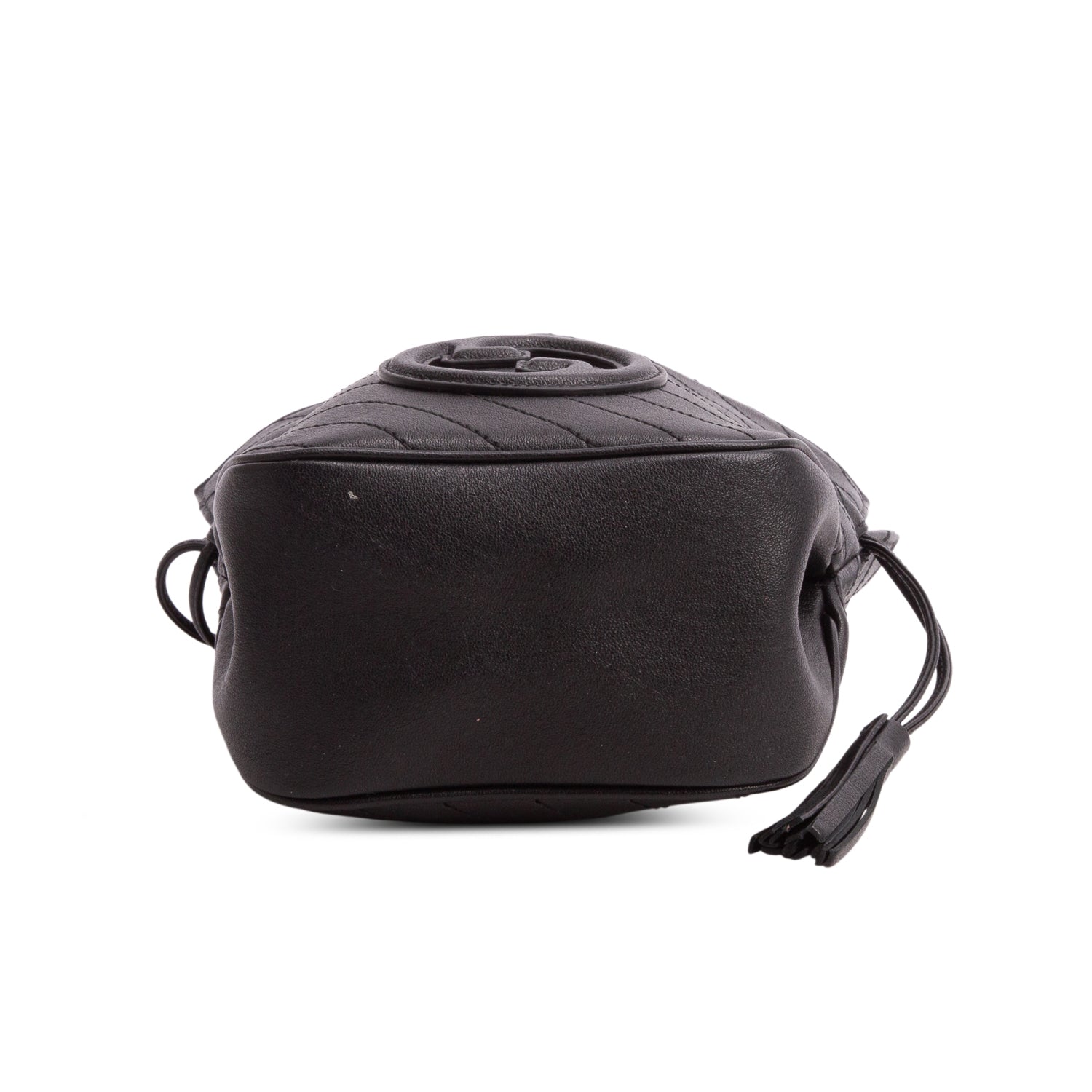 Gucci Black Sakai Calfskin Diagonal Stitched Mini Blondie Bucket Bag w/ Chain