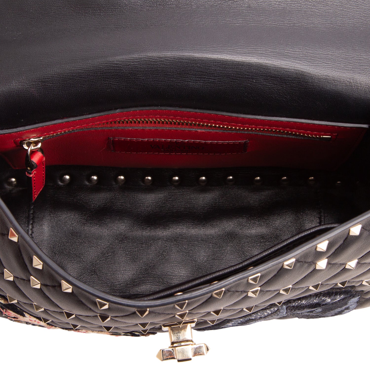Valentino 2020 Black Nappa Leather Medium Rockstud Butterfly Embroidered Spike Shoulder Bag w/ Receipt