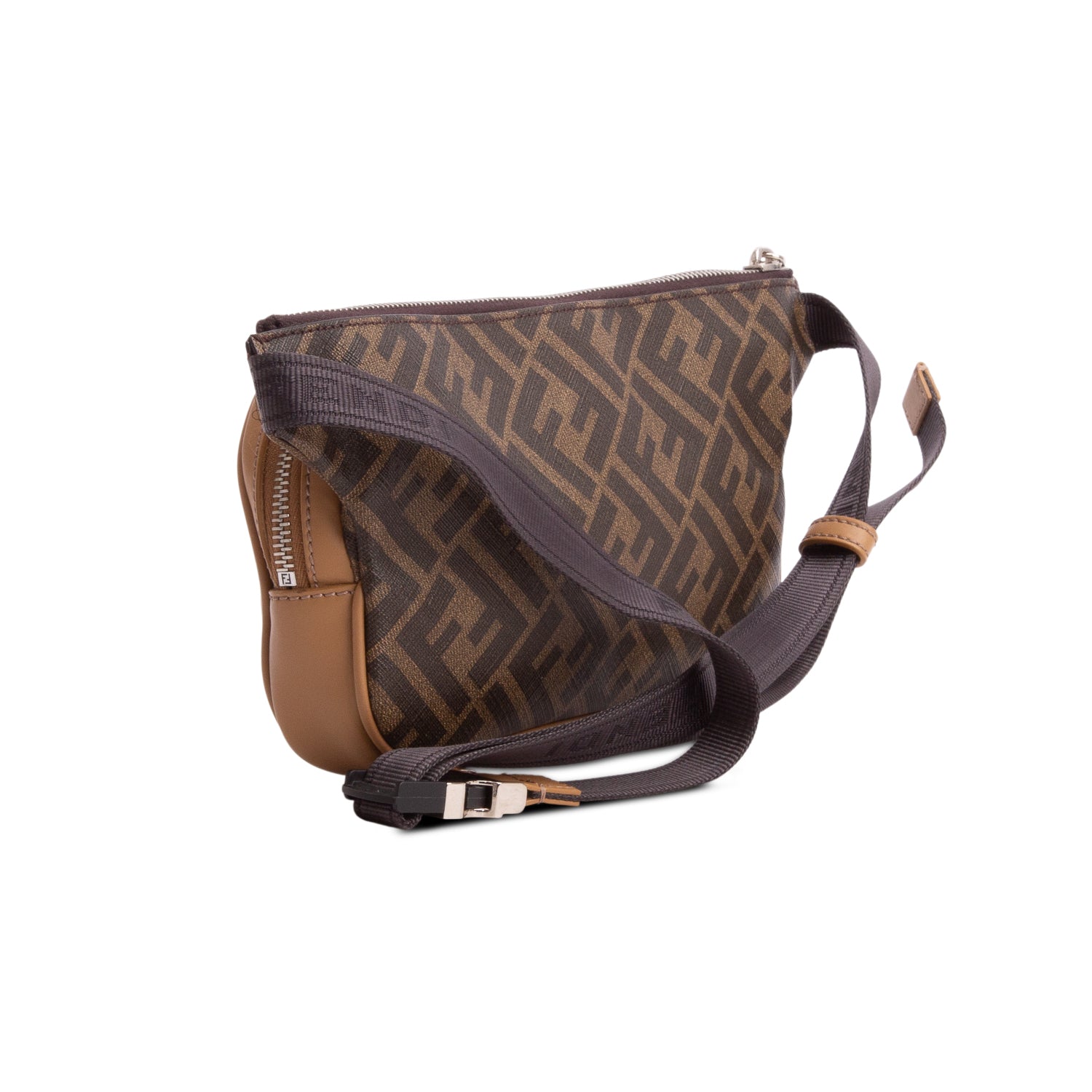 Fendi Brown Glazed Fabric Vitello Liberty FF Diagonal Belt Bag