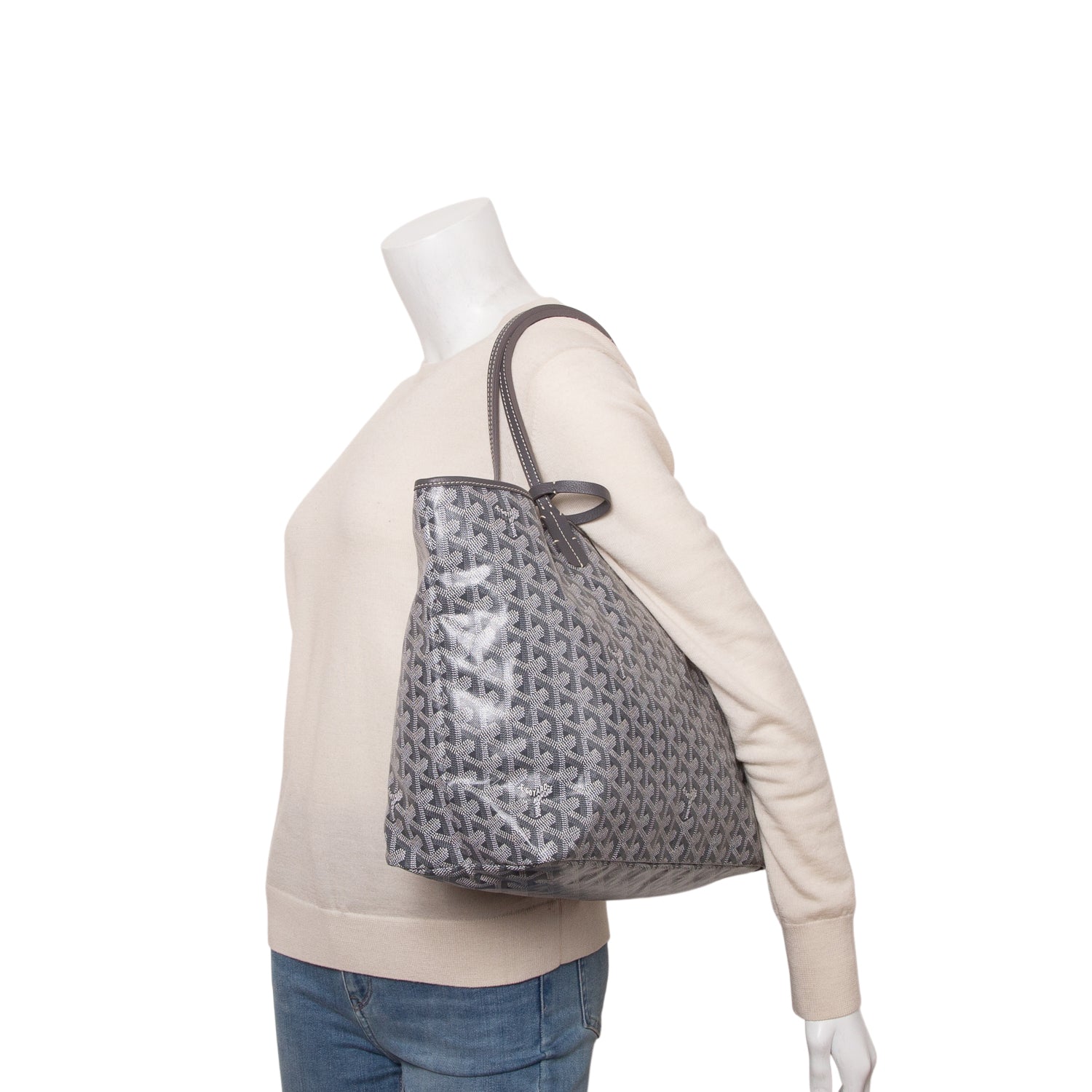 Goyard 2022 Grey Goyardine Saint Louis PM Tote w/ Pouch