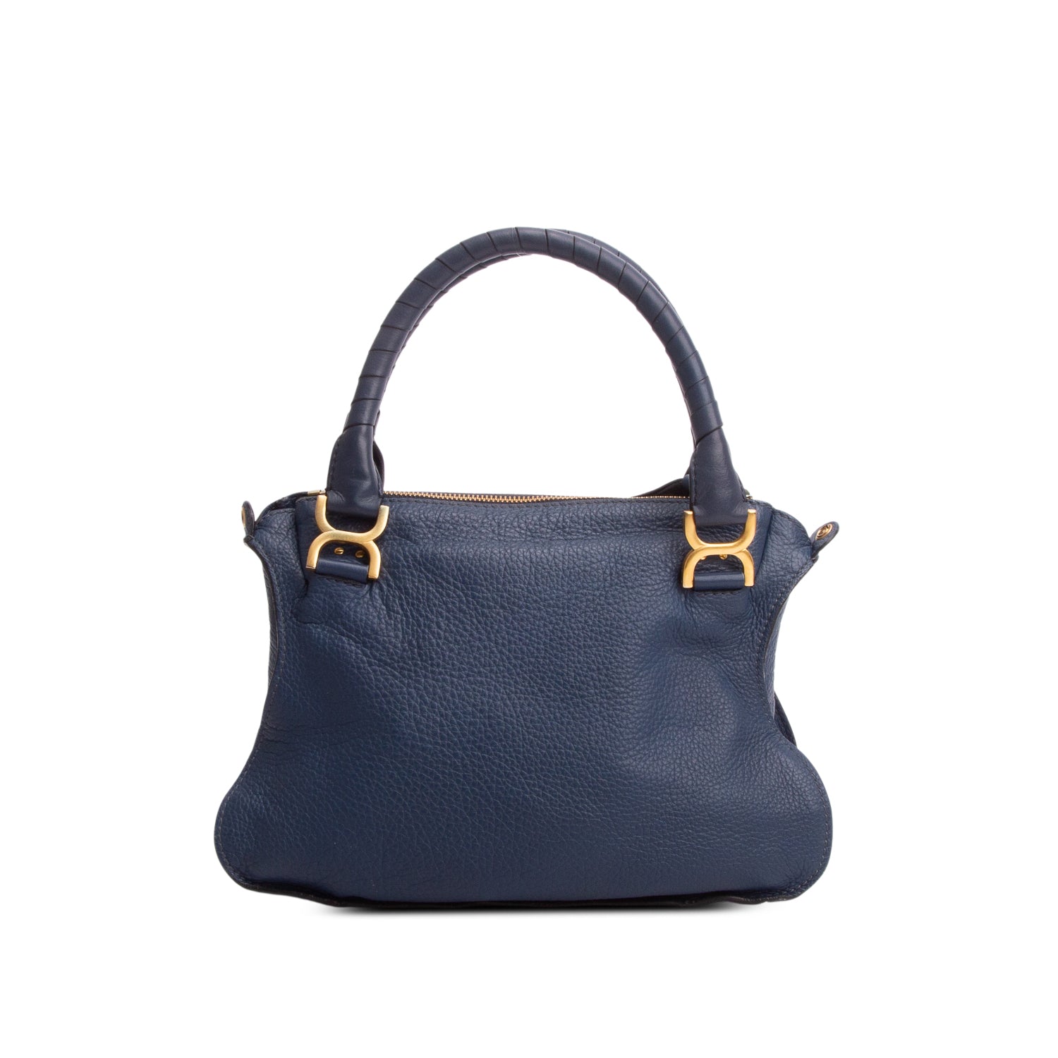 Chloe Navy Calfskin Leather Medium Marcie Shoulder Bag w/ Strap & Authenticity Card