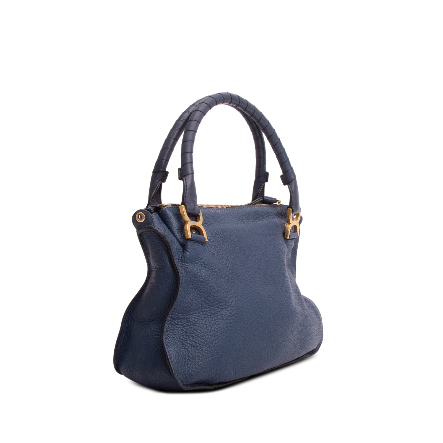 Chloe Navy Calfskin Leather Medium Marcie Shoulder Bag w/ Strap & Authenticity Card