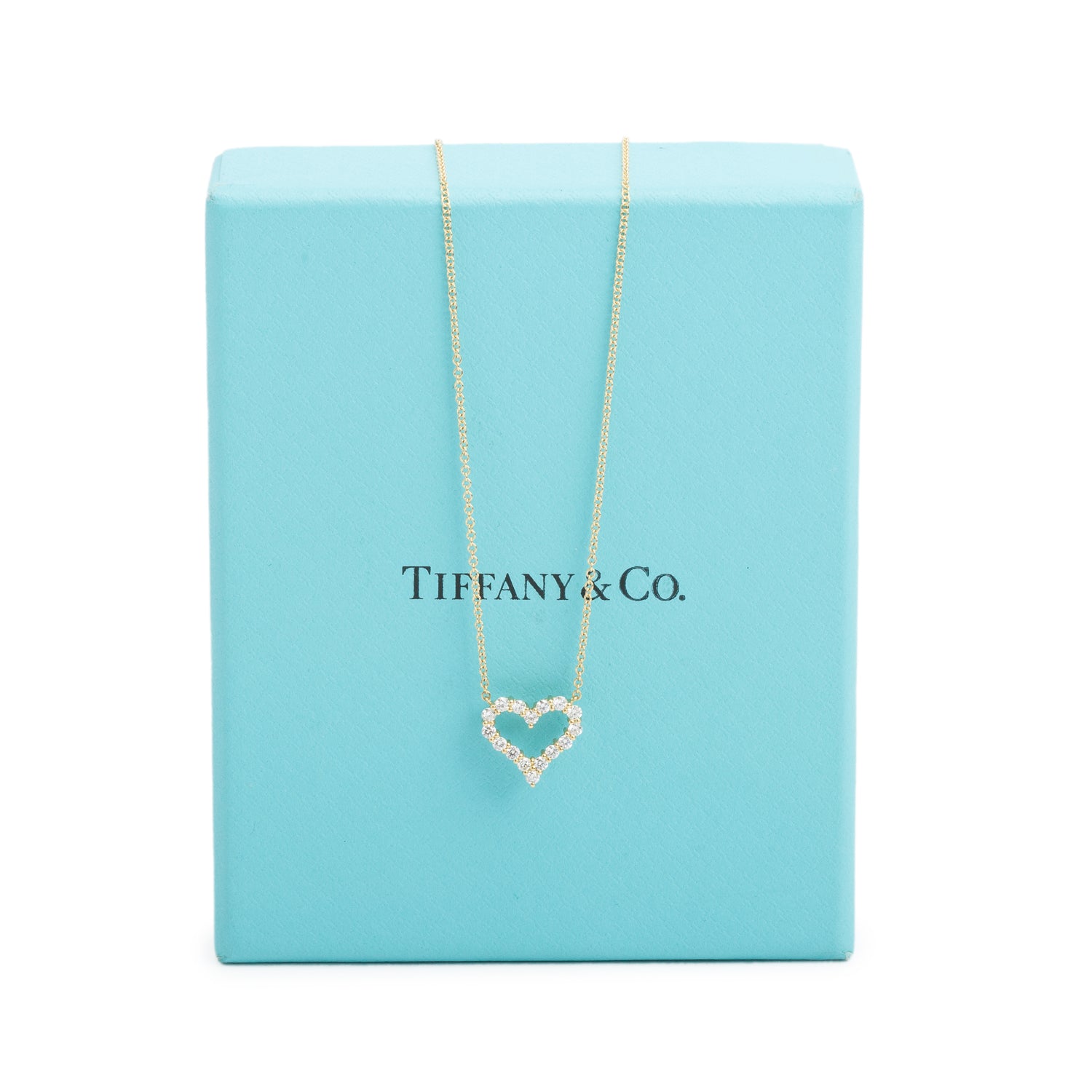 Tiffany & Co. 18k Yellow Gold Small Diamond Heart Pendant Necklace w/ Box