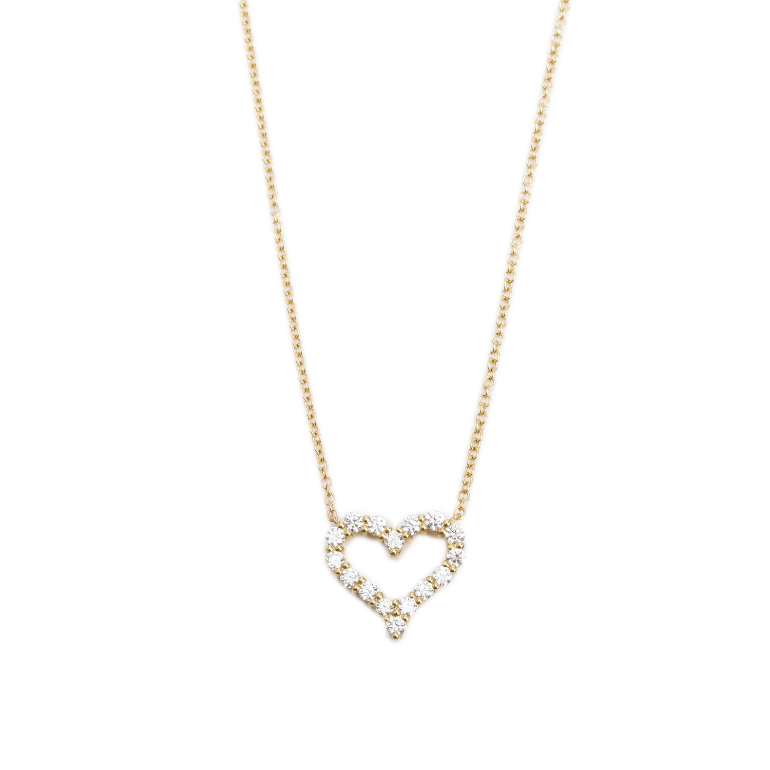 Tiffany & Co. 18k Yellow Gold Small Diamond Heart Pendant Necklace w/ Box