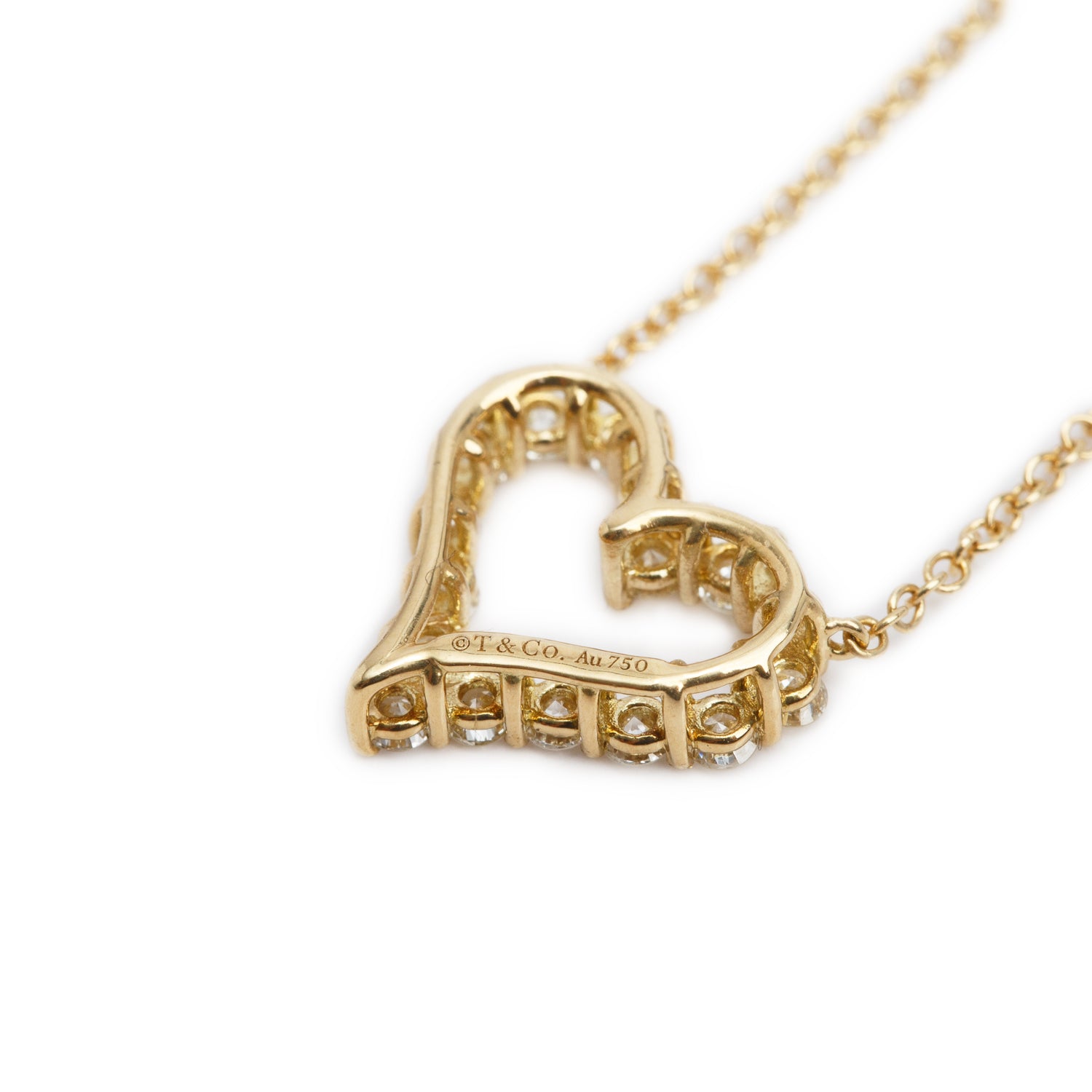 Tiffany & Co. 18k Yellow Gold Small Diamond Heart Pendant Necklace w/ Box