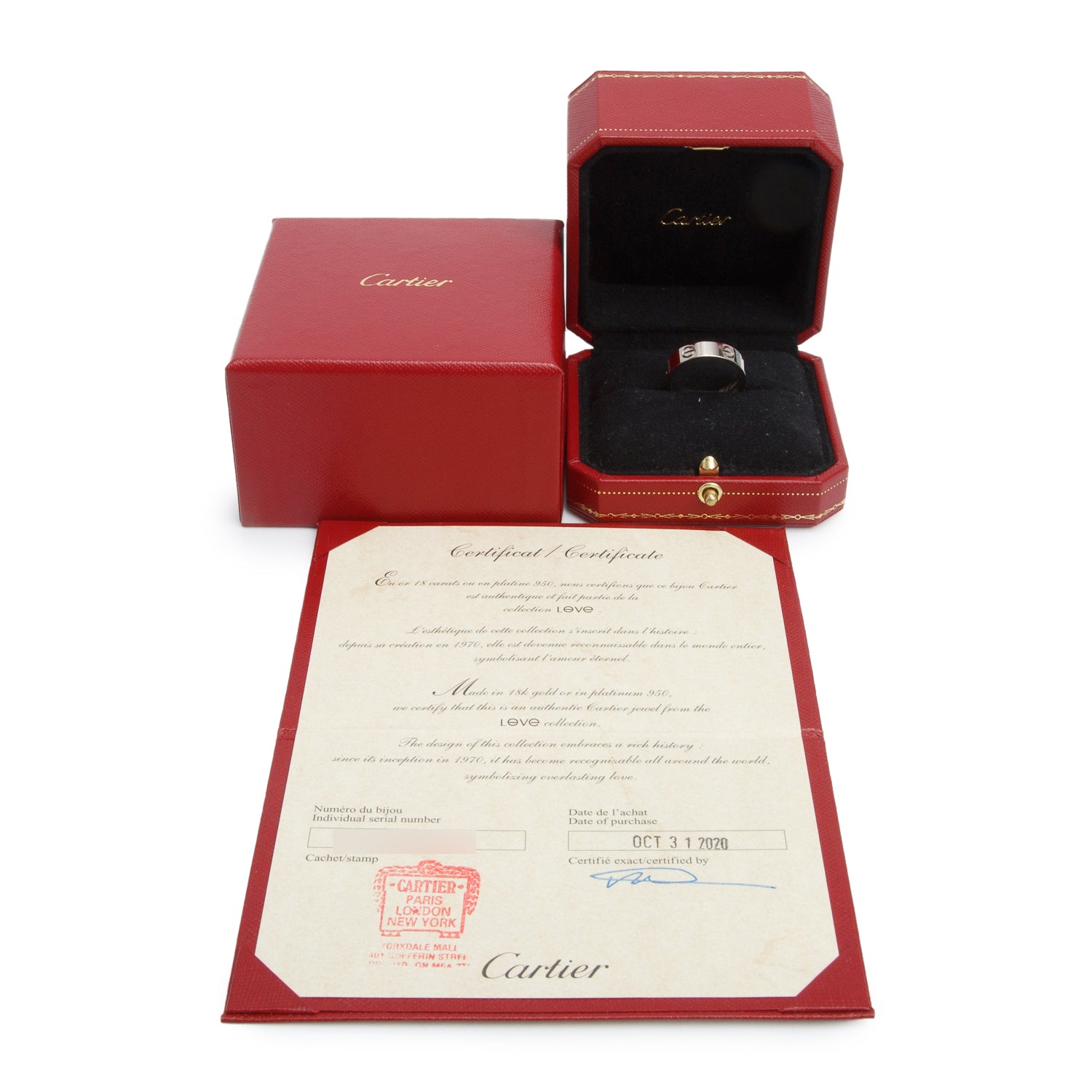 Cartier 18k White Gold 5.5 MM Love Ring, Classic Model, Size 60 9.25 w/ Box & Certificate